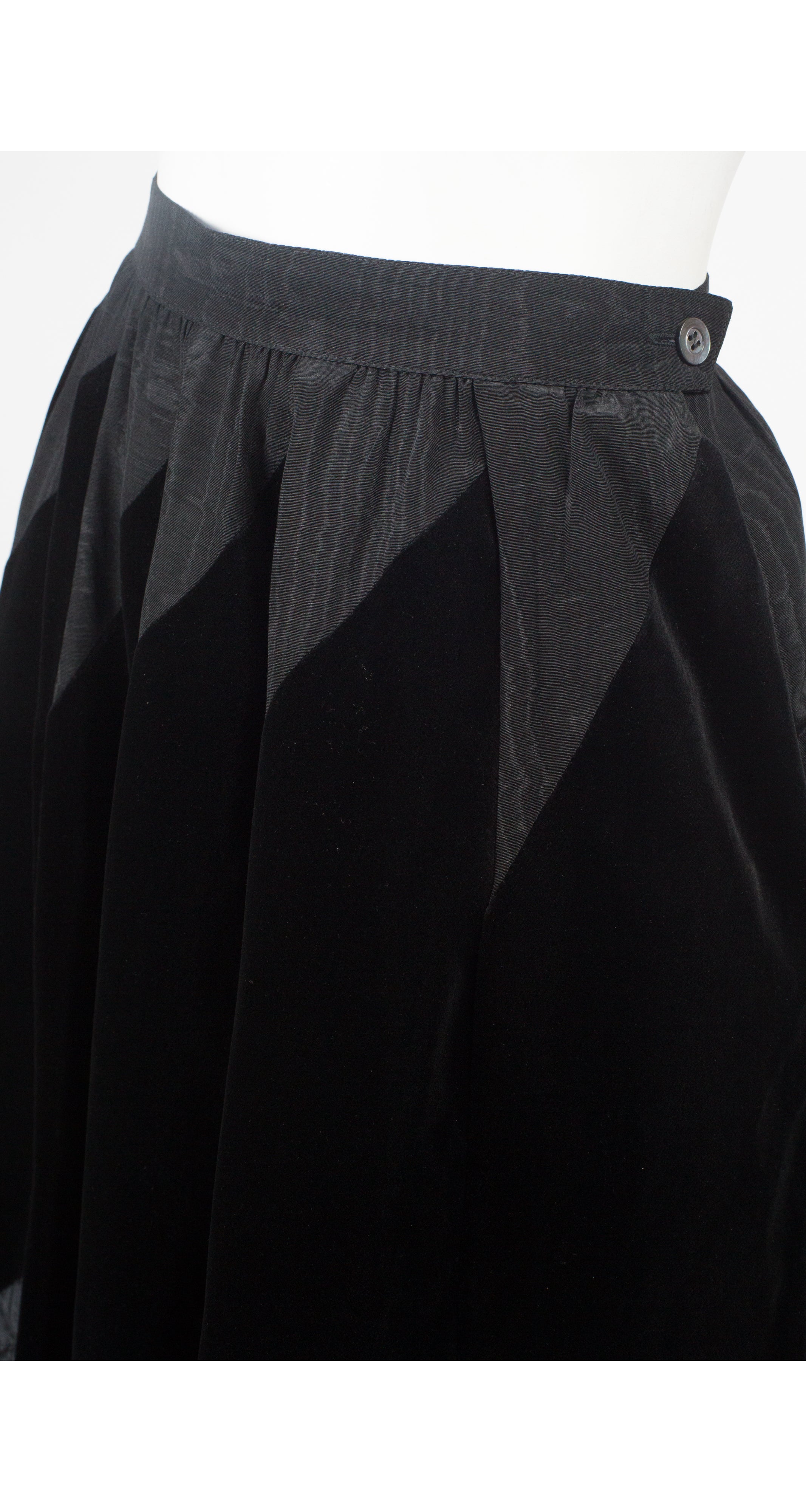 1970s Quilted Black Velvet Circle Skirt