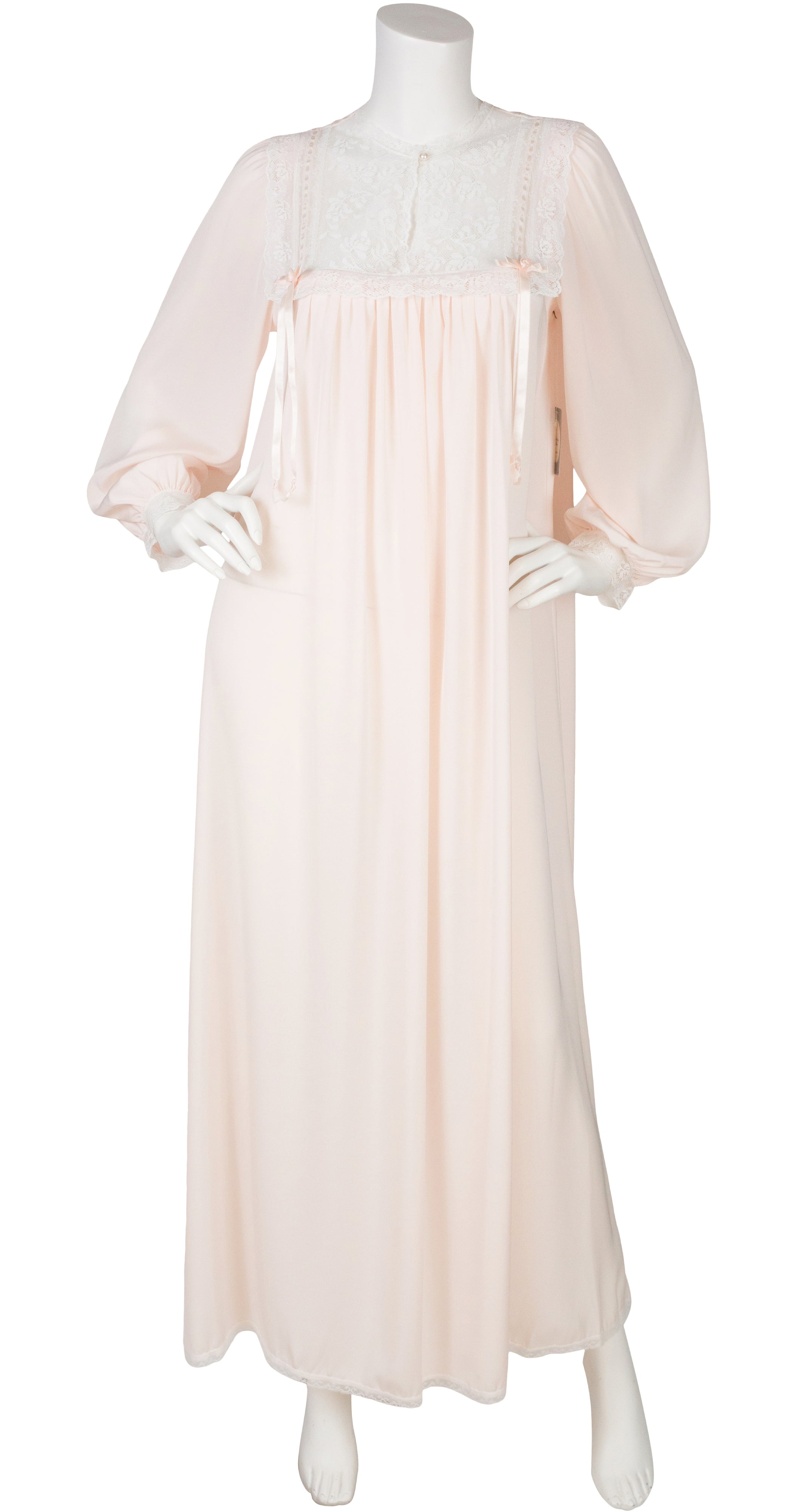 1980s NWT Peach & White Lace Balloon Sleeve Nightgown