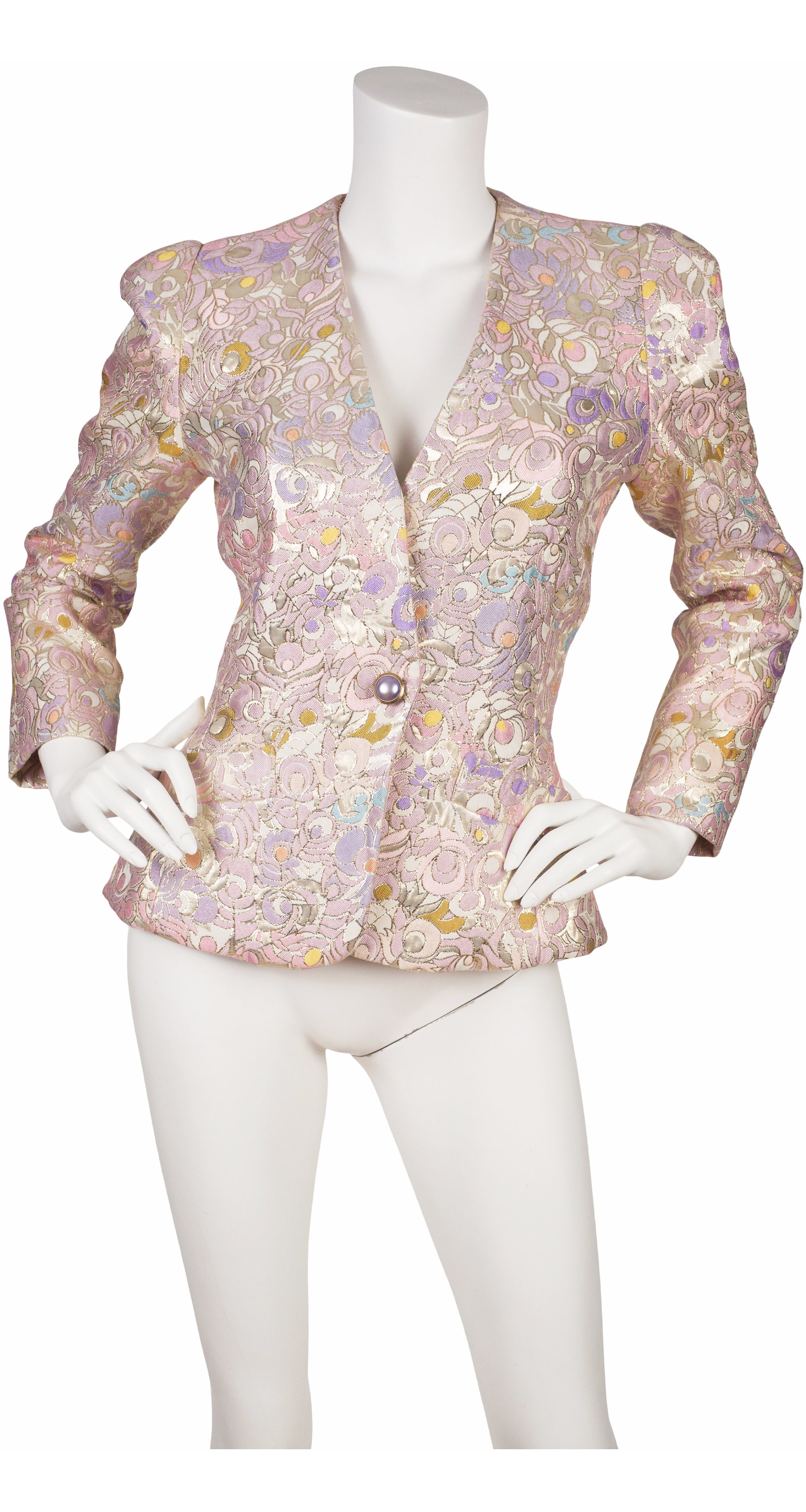 1980s Peacock Feather Pastel Metallic Brocade Blazer