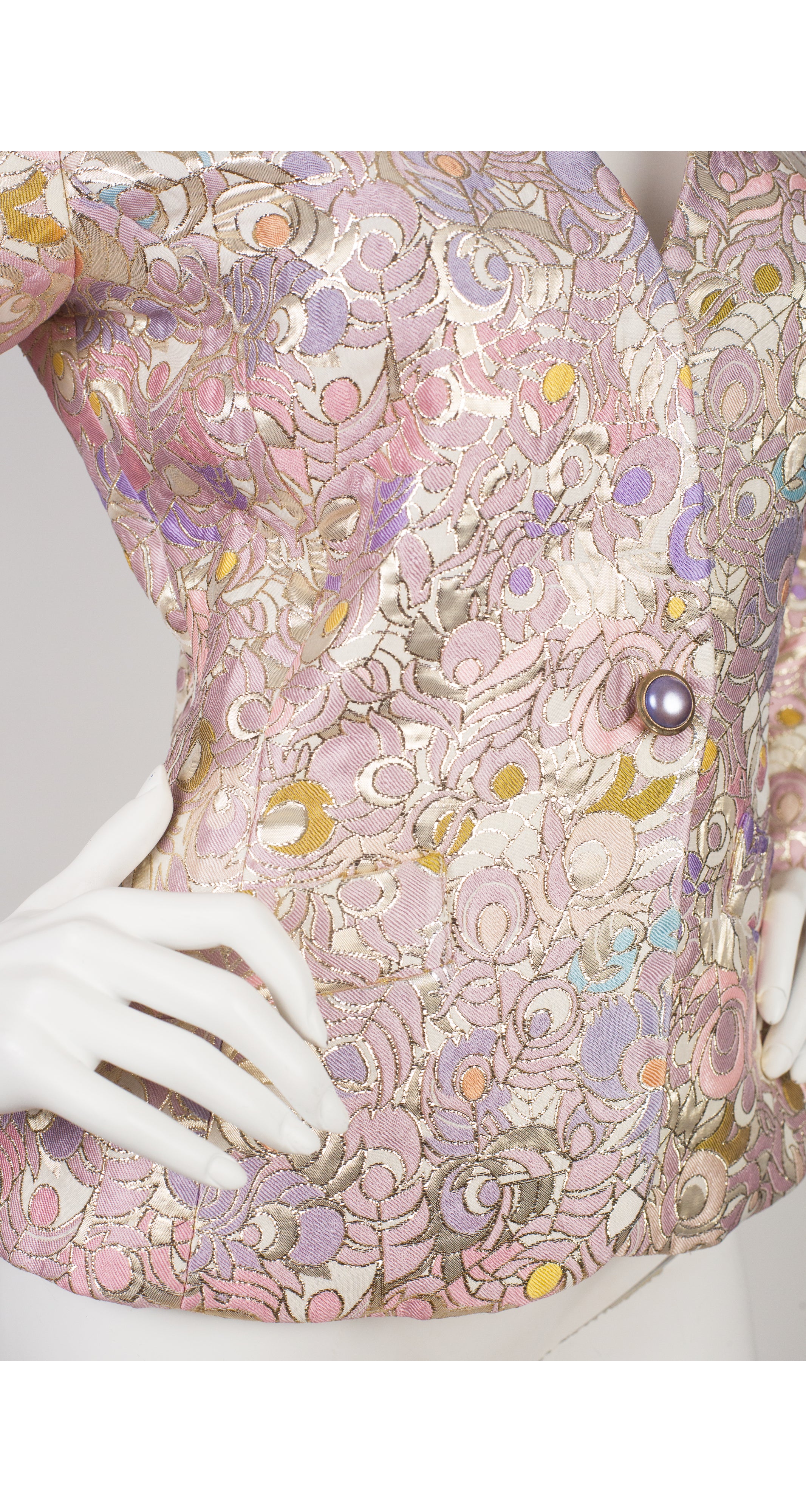 1980s Peacock Feather Pastel Metallic Brocade Blazer