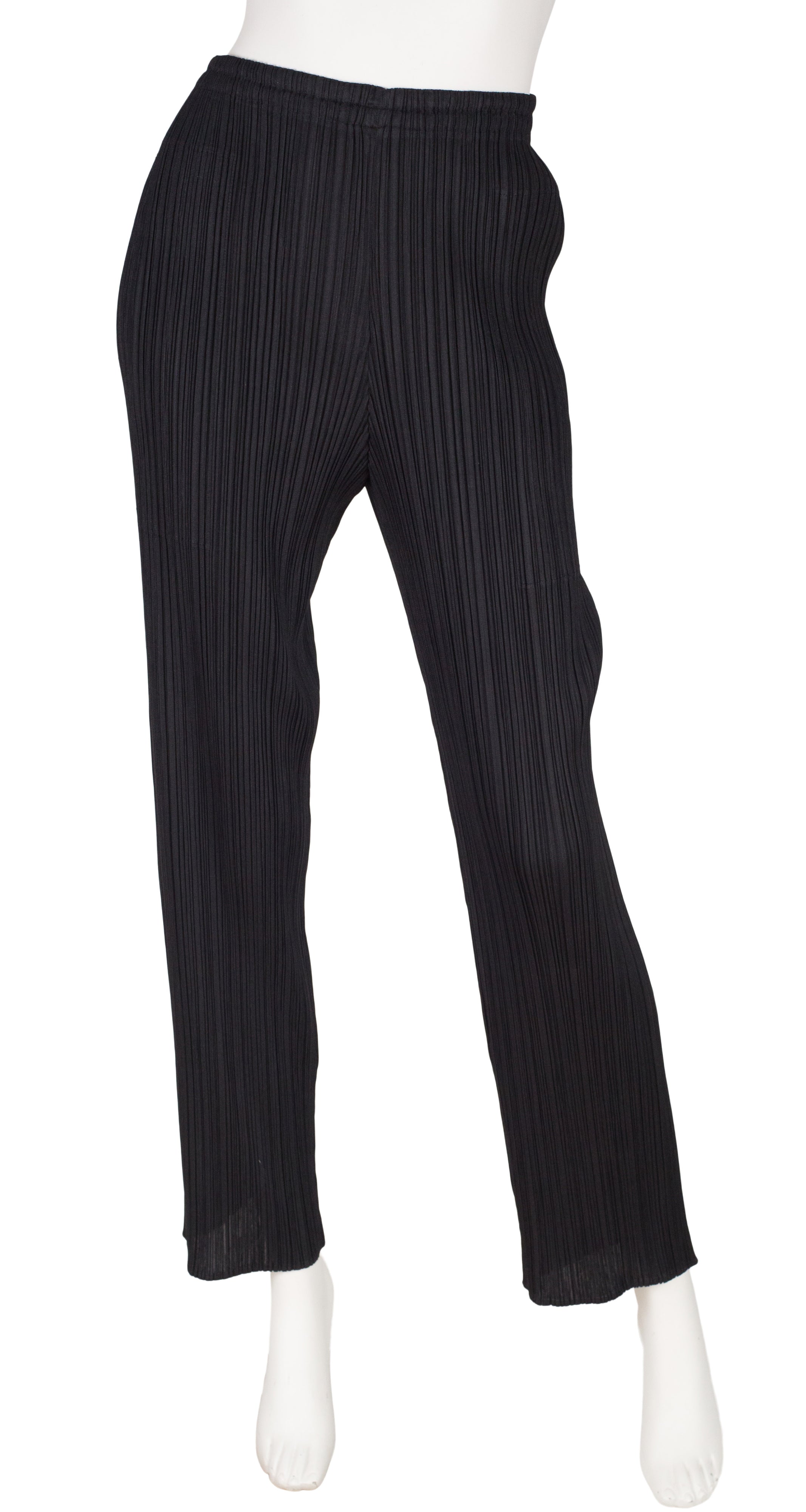 1990s Black Pleated Straight-Leg Pants