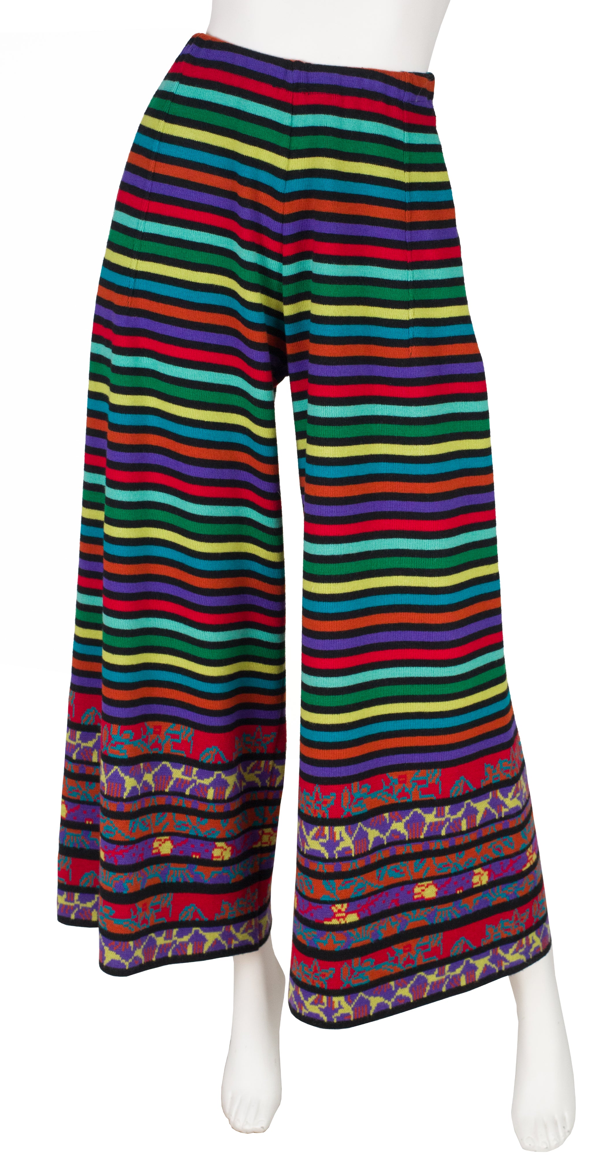 1989 Multicolor Striped Wool Knit Wide-Leg Pants