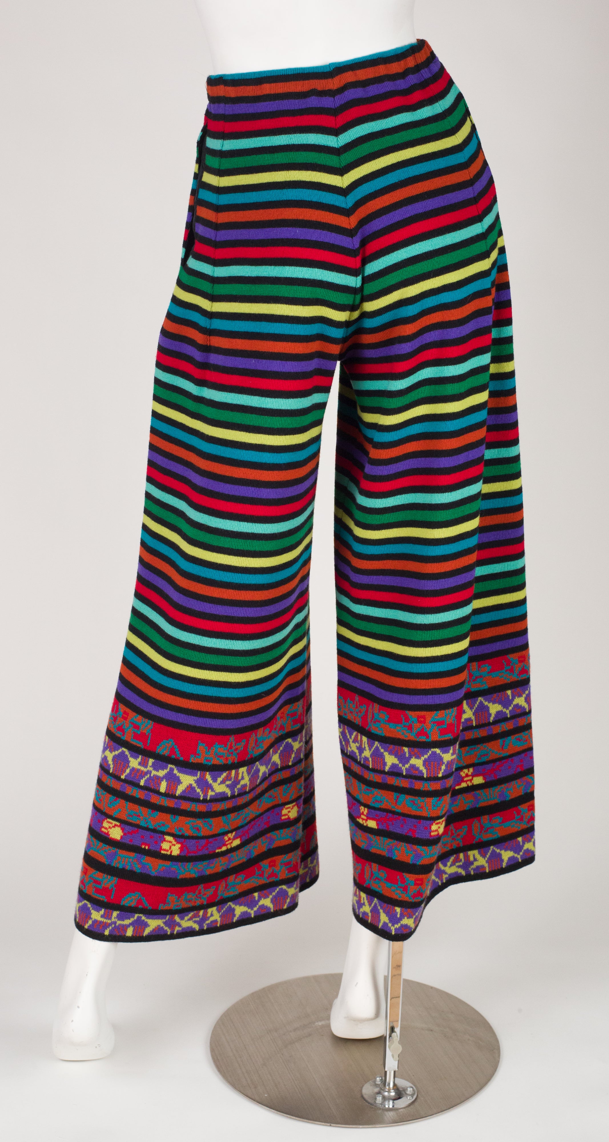 1989 Multicolor Striped Wool Knit Wide-Leg Pants
