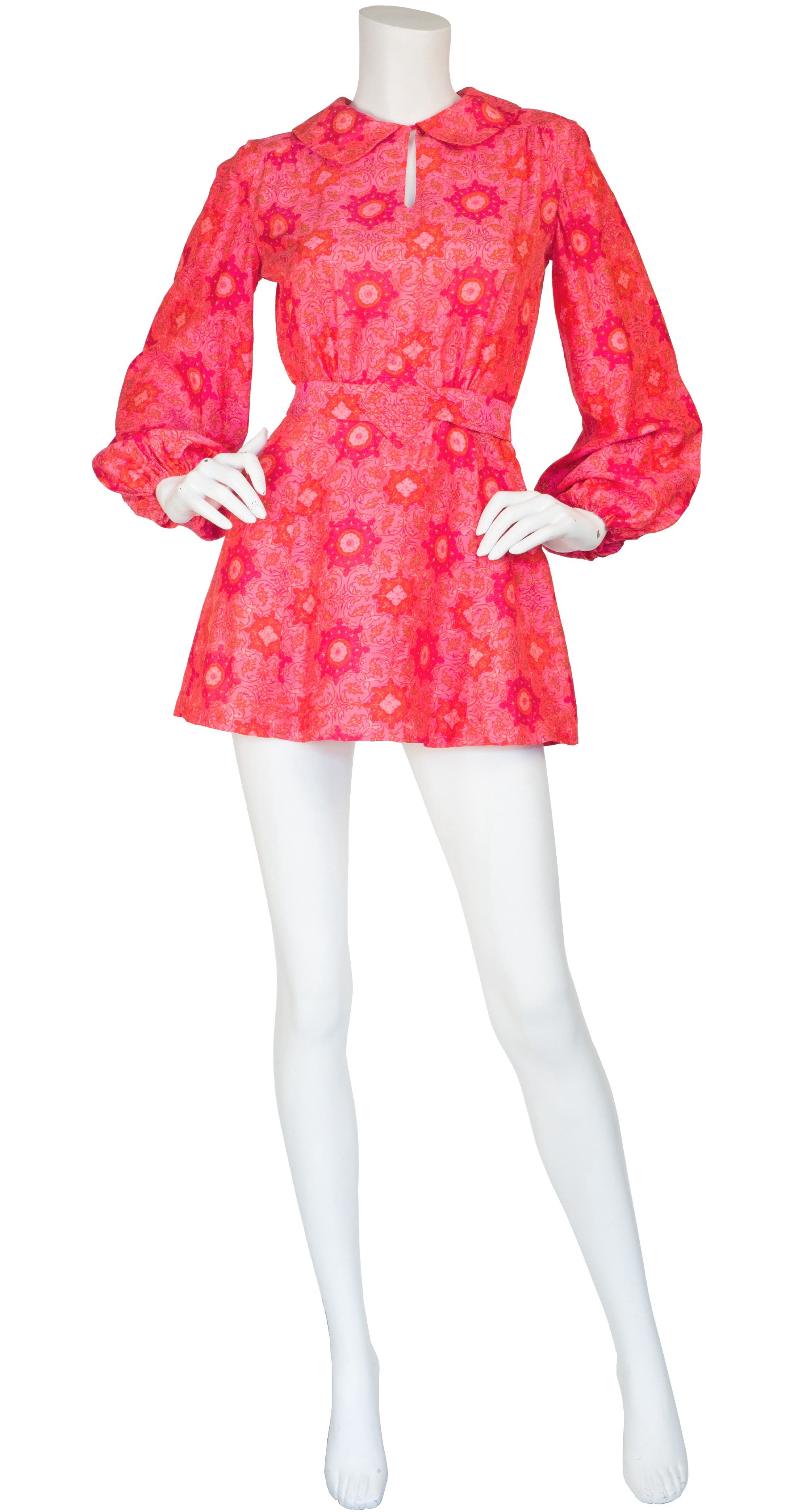 1960s Pink Thai Silk Balloon Sleeve Mini Dress