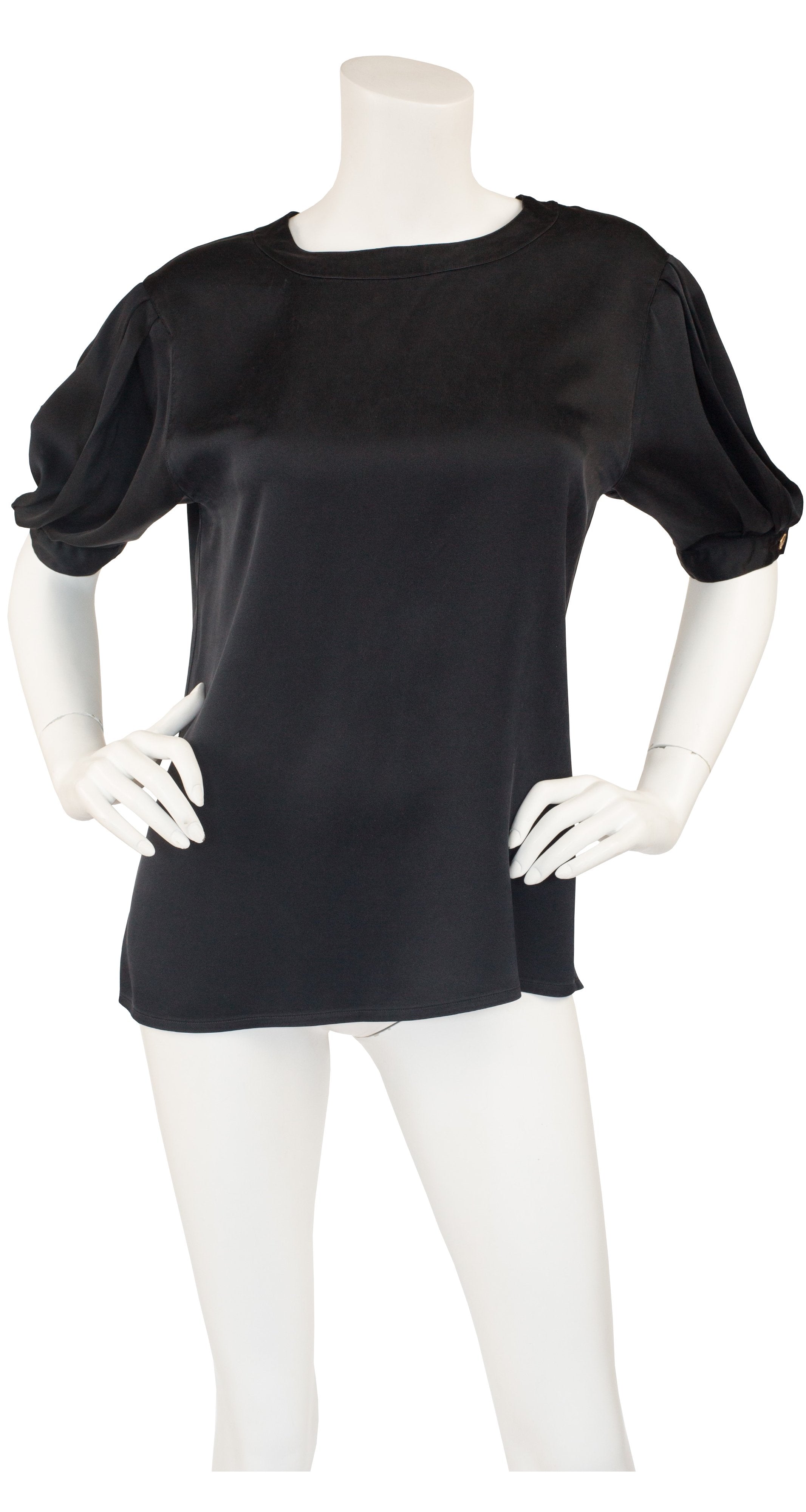 1980s Black Silk Blouse & Wool Skirt Set