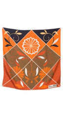 1960s Floral Geometric Print Orange Silk Twill Scarf