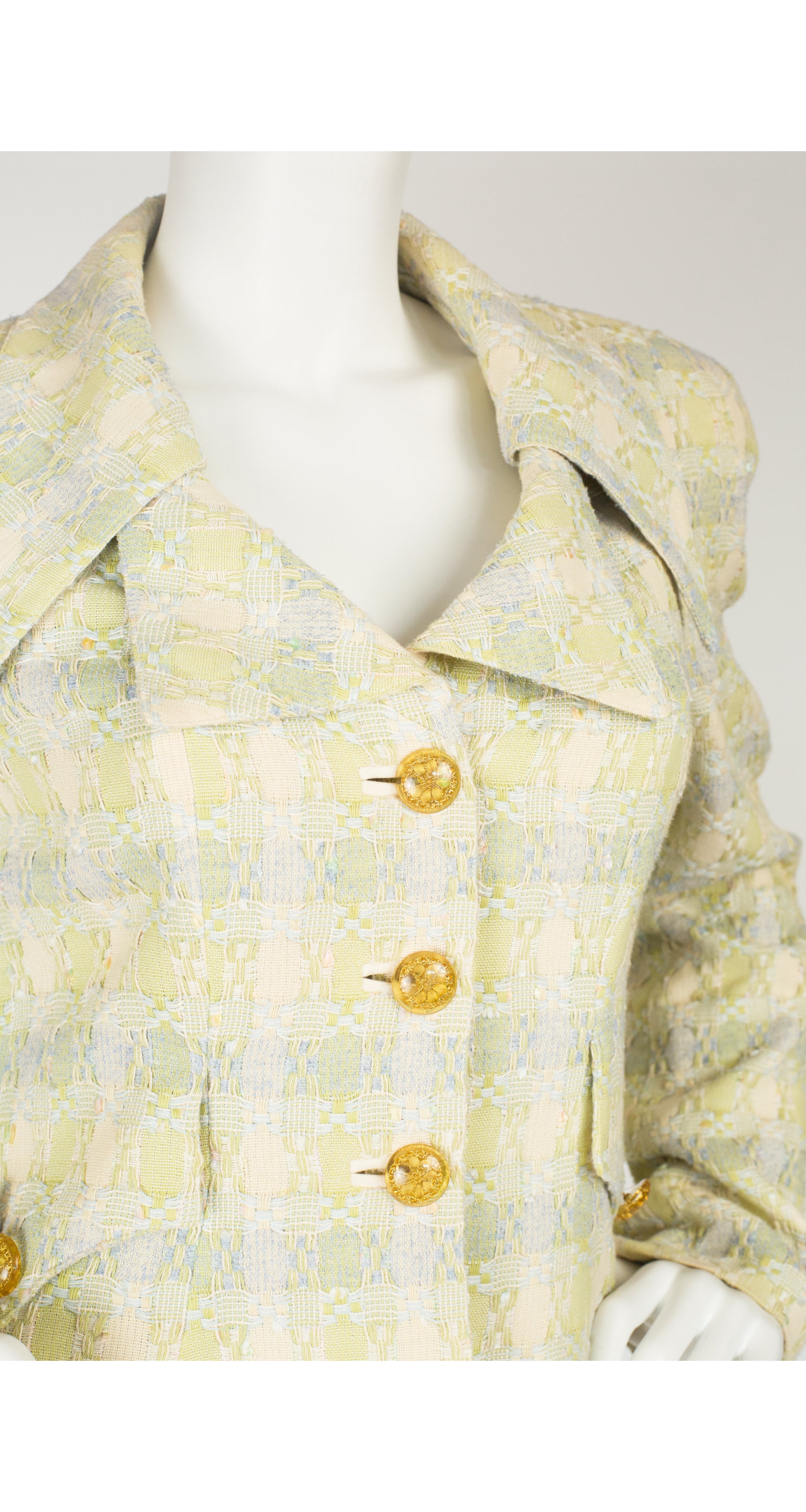 1990s Pastel Cotton Tweed Collared Jacket