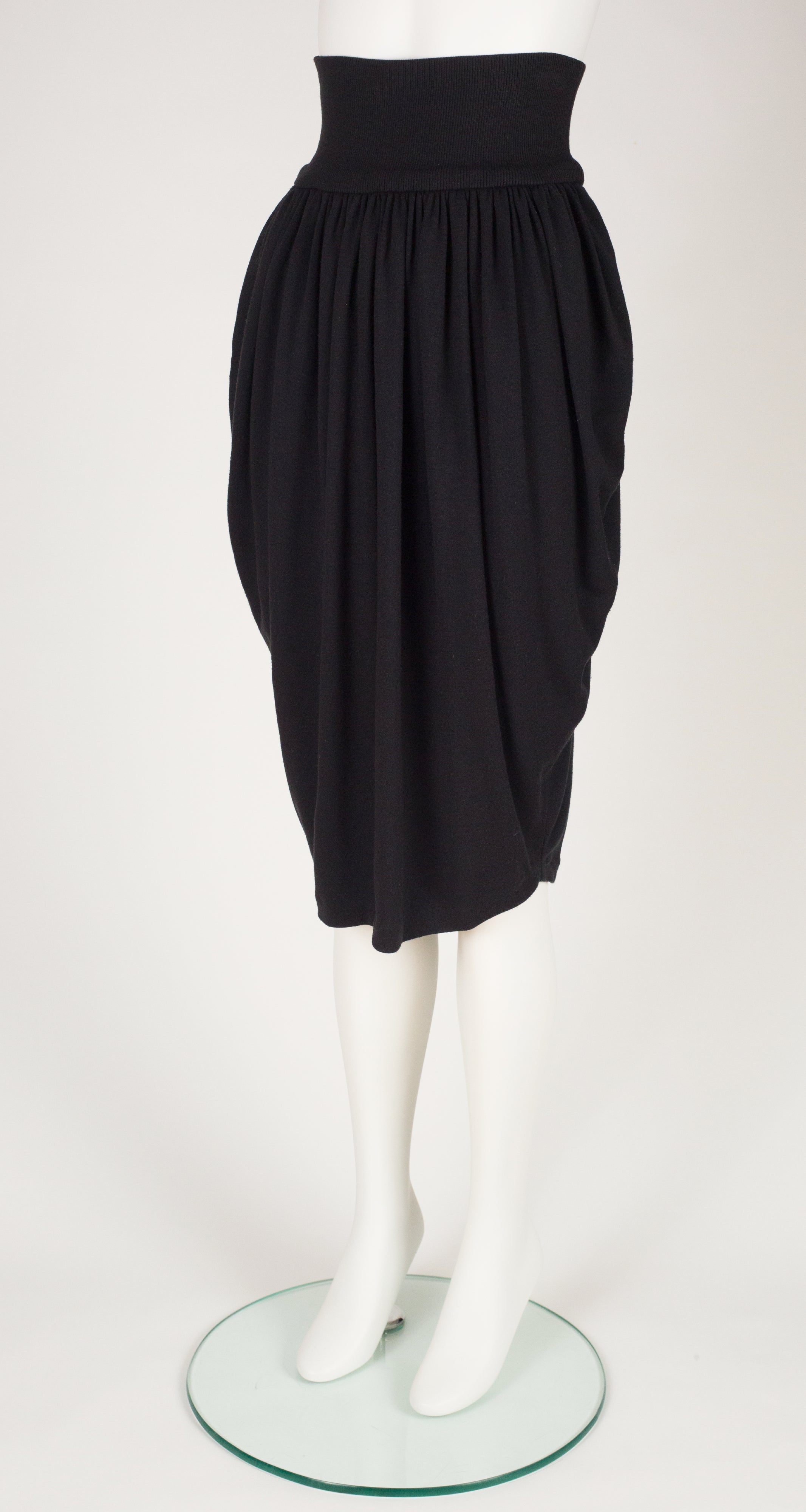 1980s Black Jersey High-Waisted Tulip Skirt