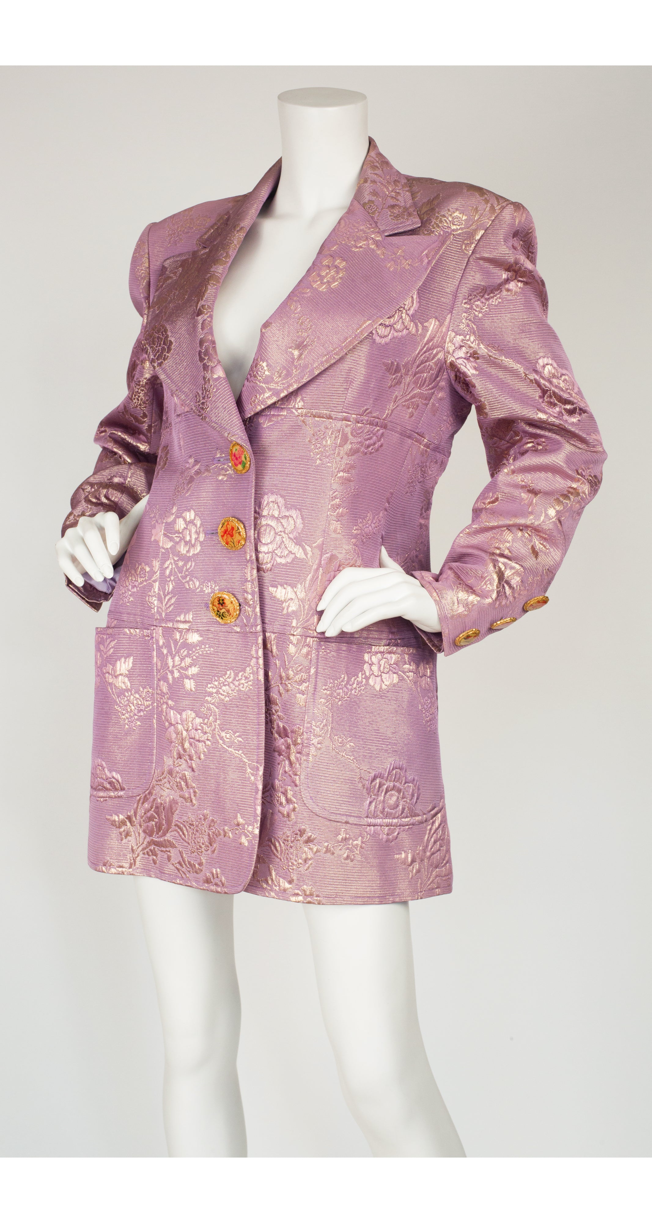 1994-95 Cruise Floral Metallic Purple Brocade Evening Coat