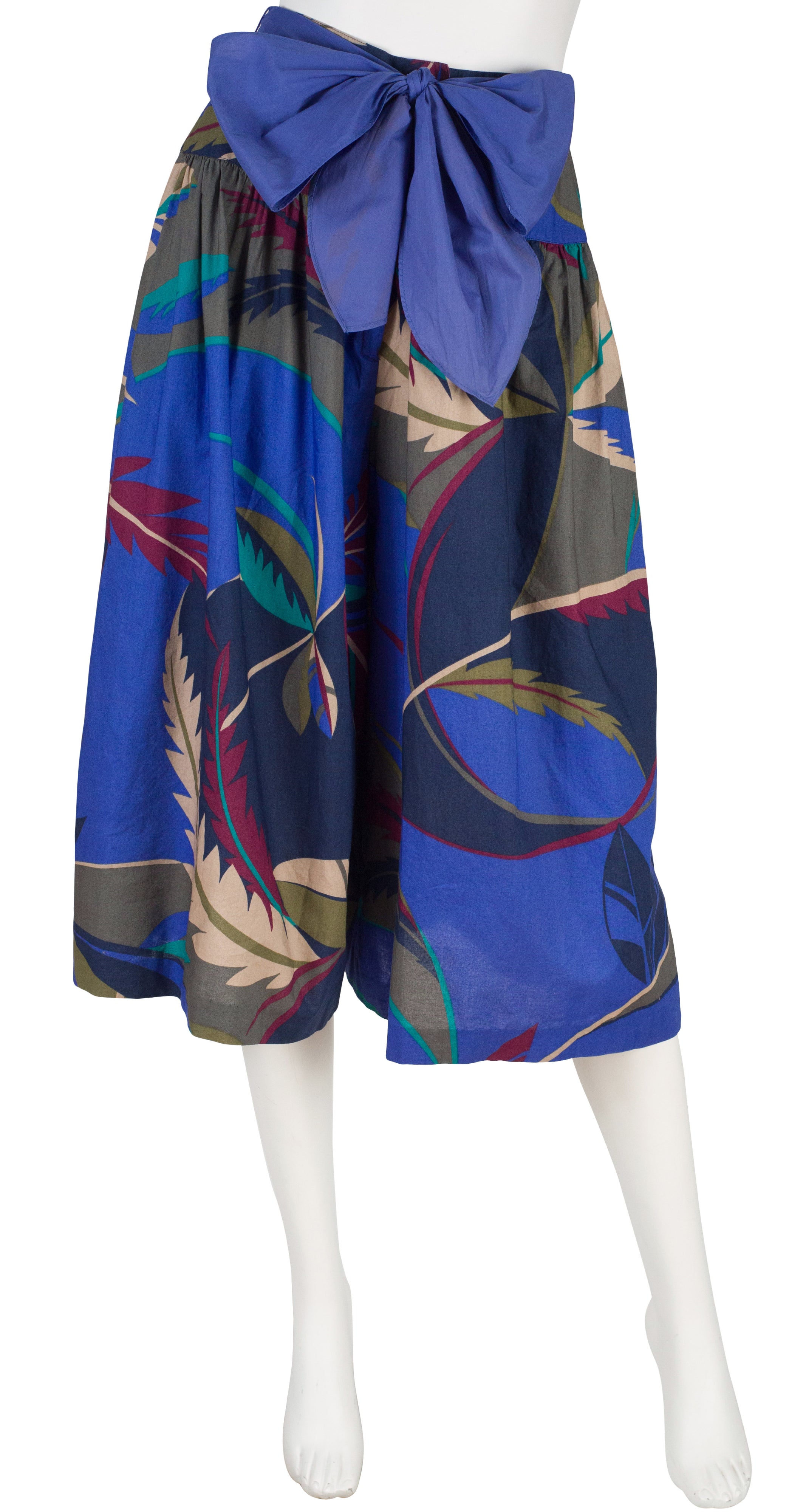 1980s Leaf Print Cotton High-Waisted Culottes