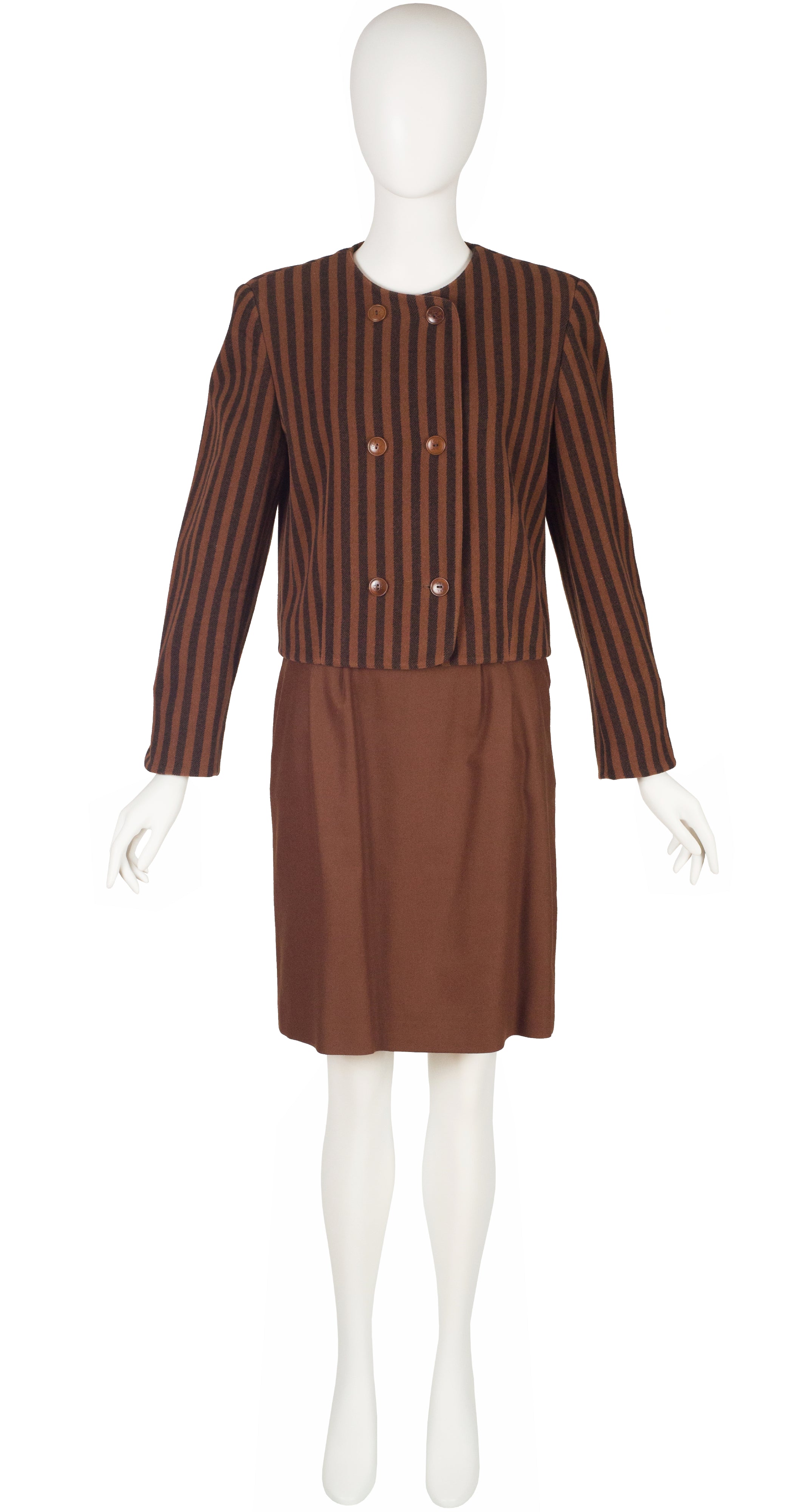 1980s Striped Brown Wool Three-Piece Outfit