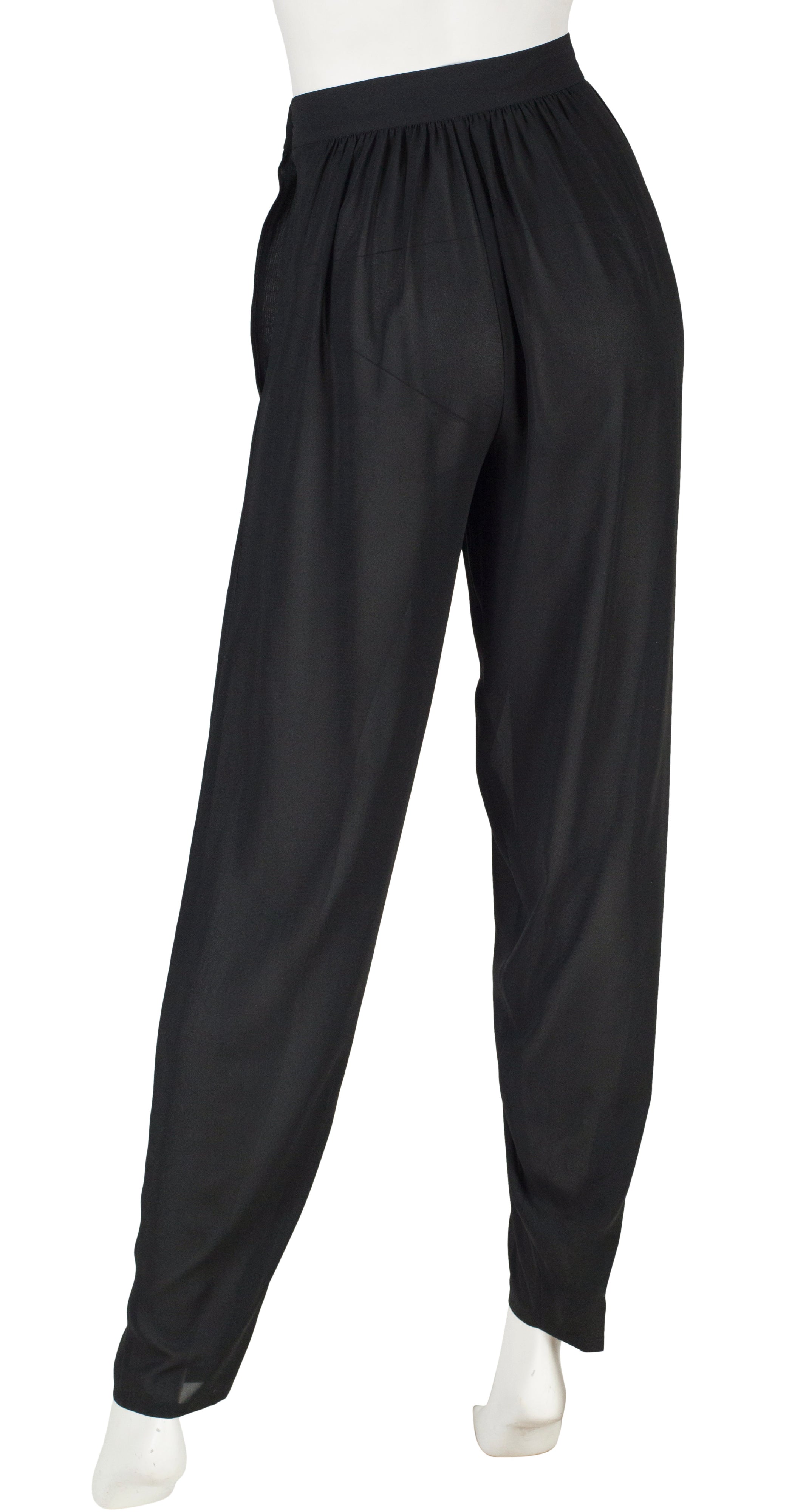 1980s Black Chiffon High-Waisted Tapered Leg Pants