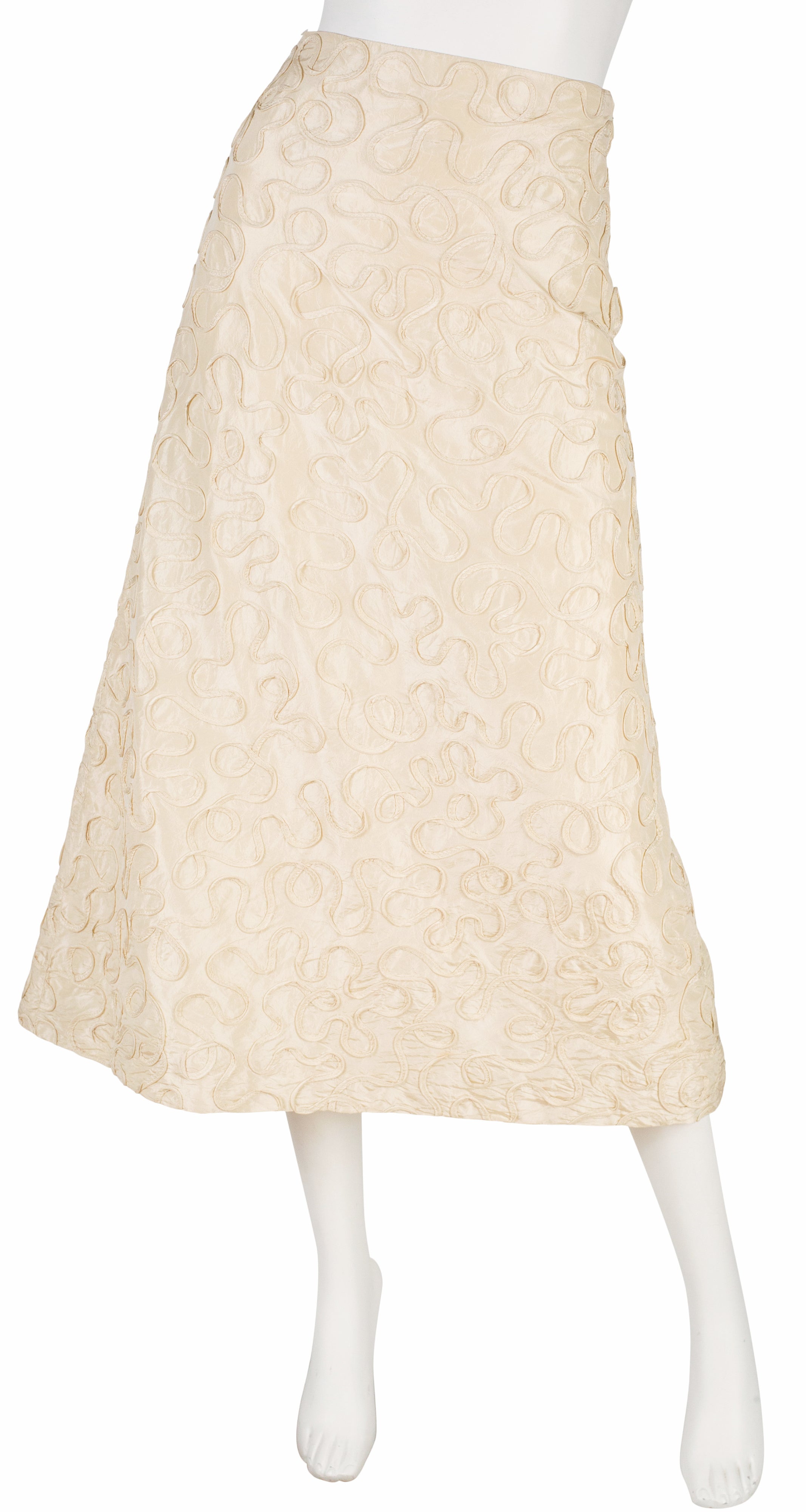 1999 S/S Appliquéd Cream Silk Taffeta Midi Skirt