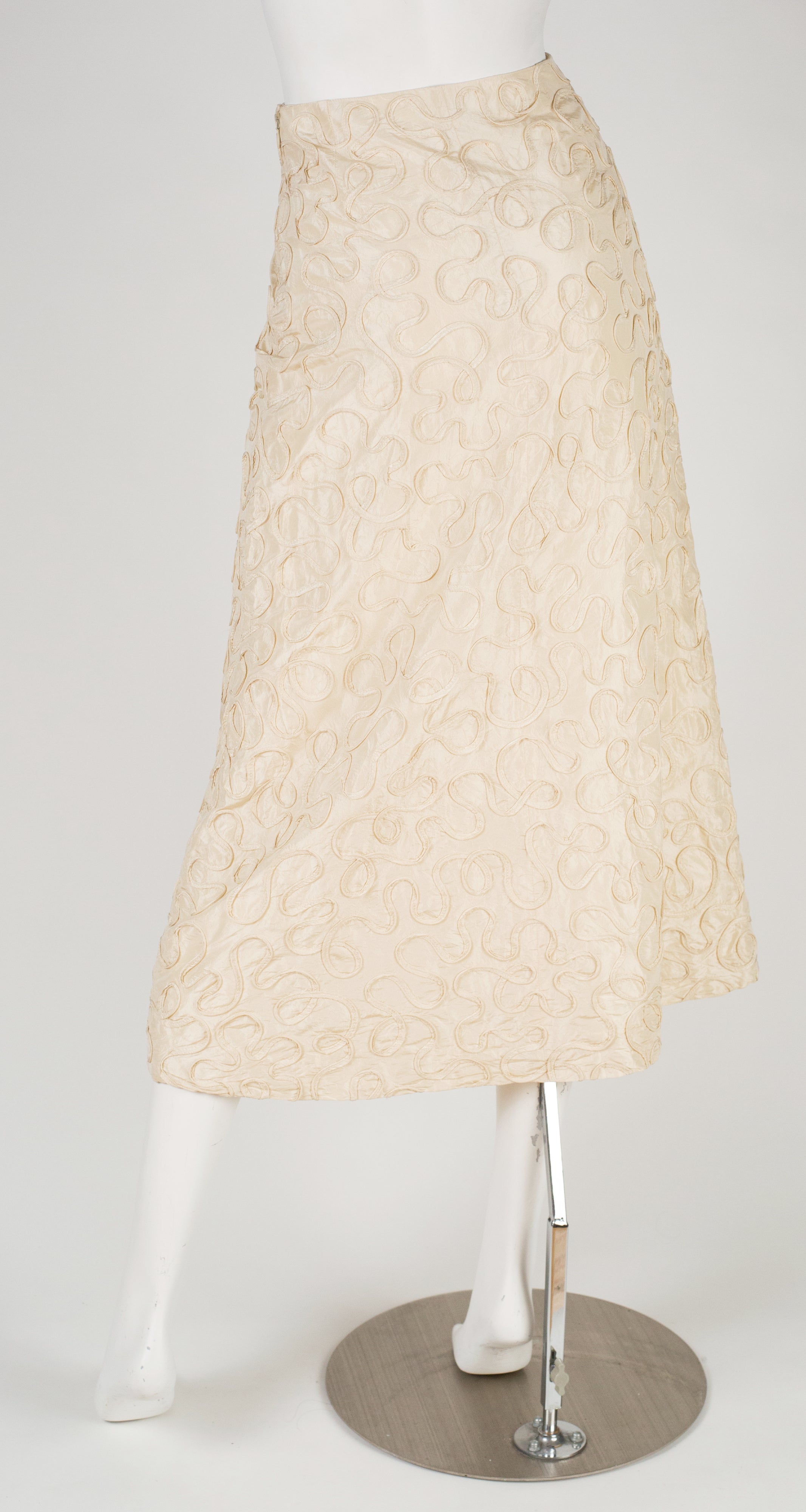 1999 S/S Appliquéd Cream Silk Taffeta Midi Skirt