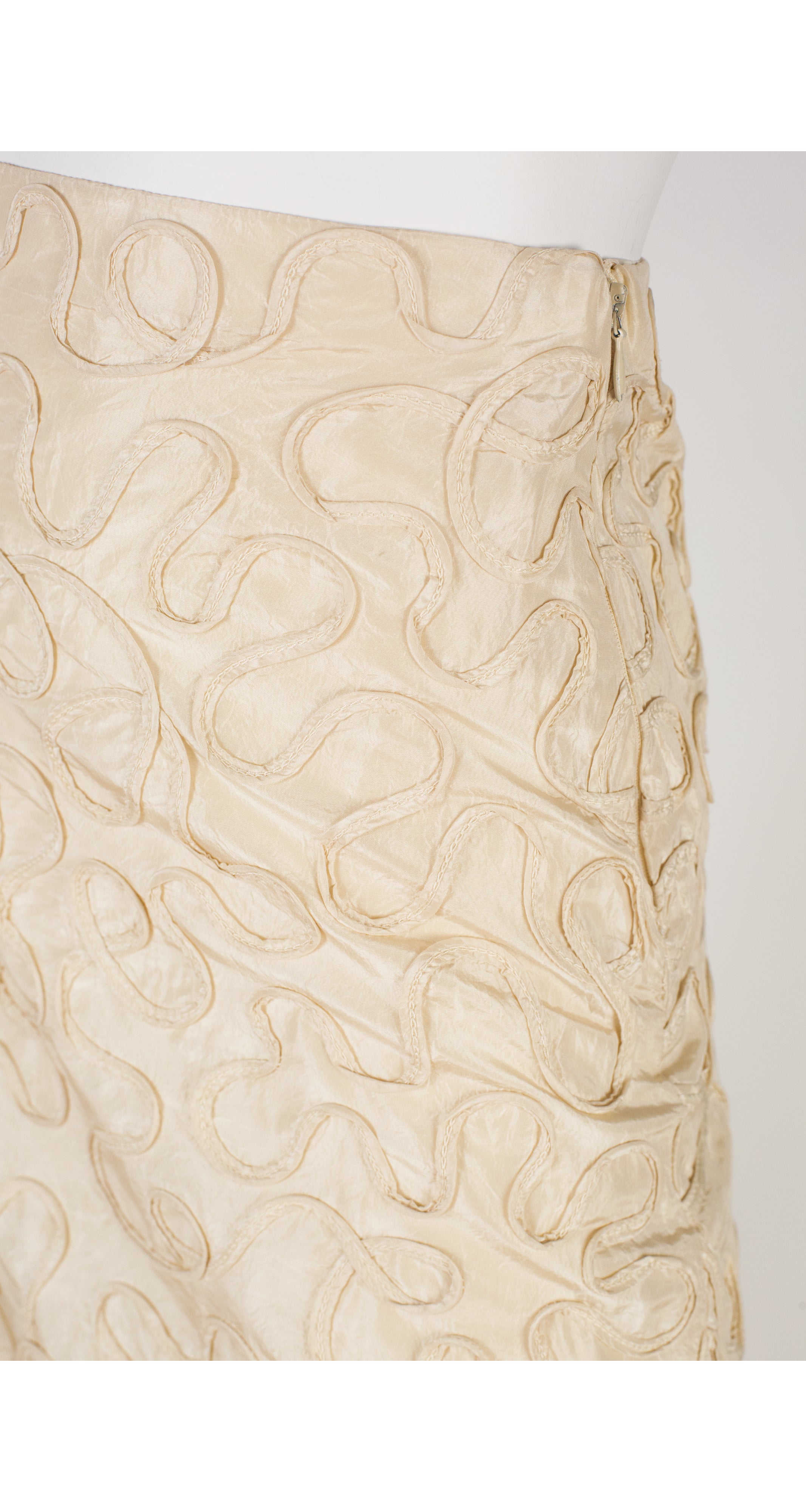 1999 S/S Appliquéd Cream Silk Taffeta Midi Skirt