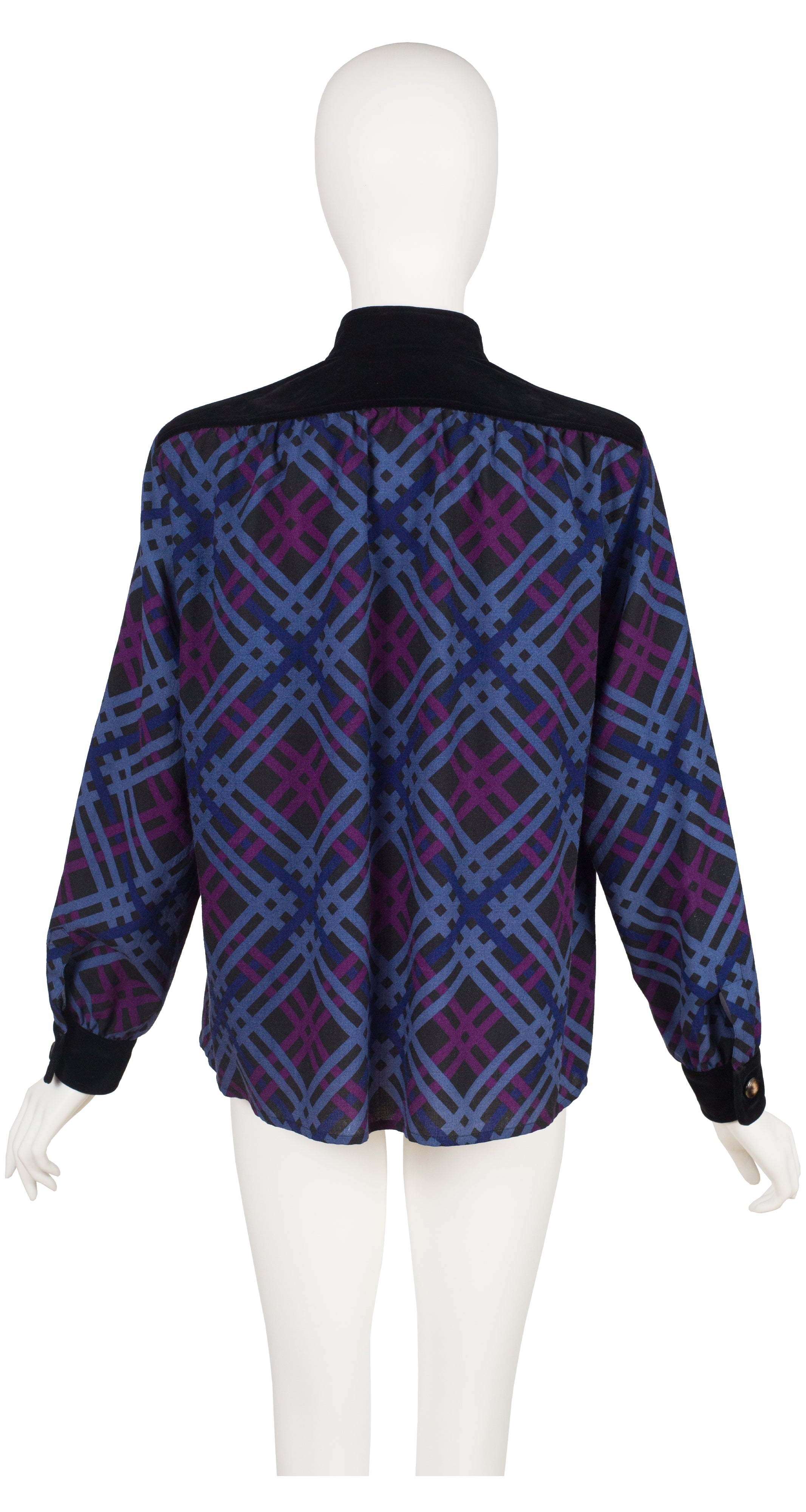 1985-86 F/W Plaid Wool Challis Velvet Trim Blouse