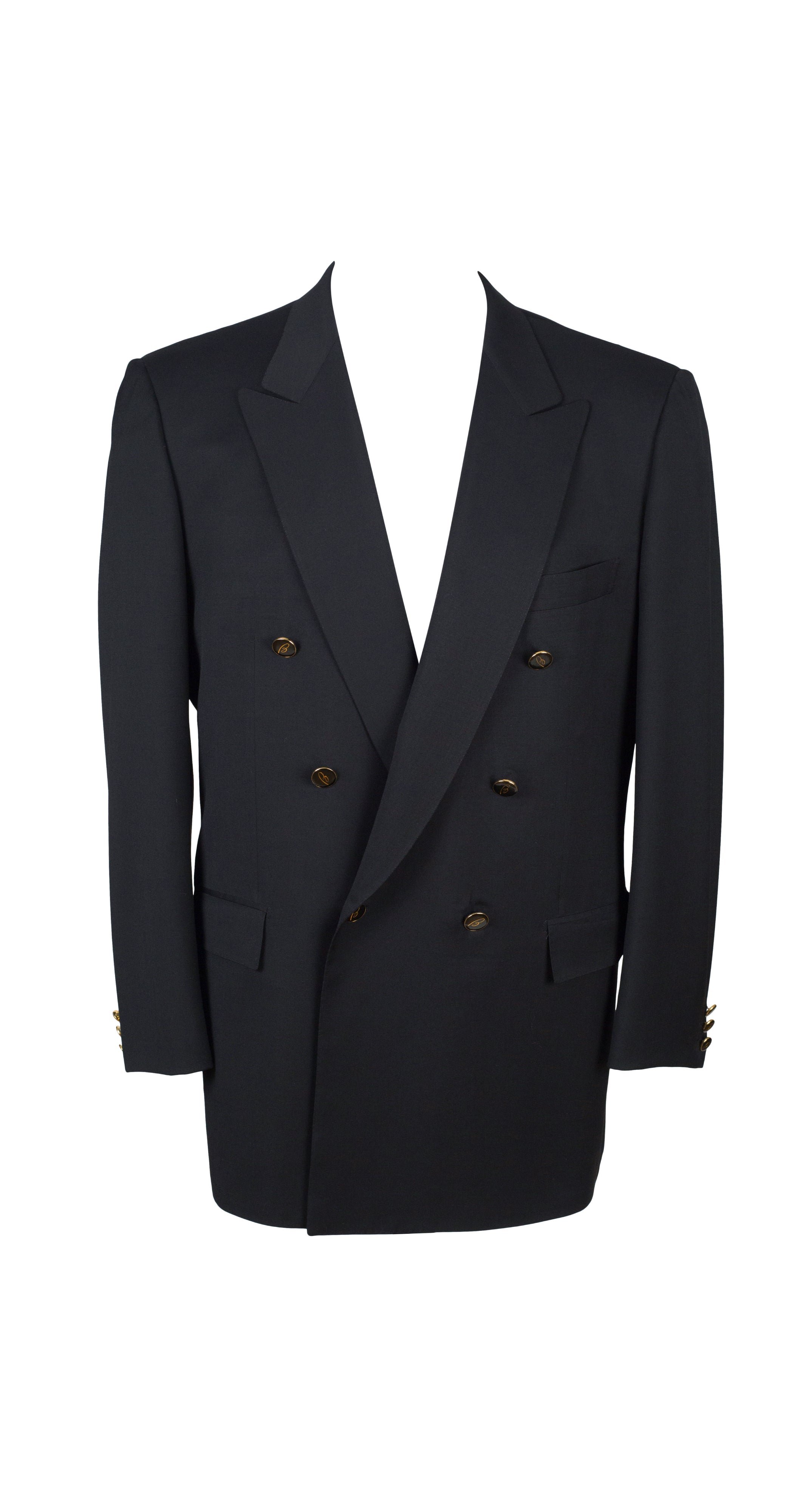 1990s Men's "Tiberio" Black Wool Double-Breasted Suit Jacket