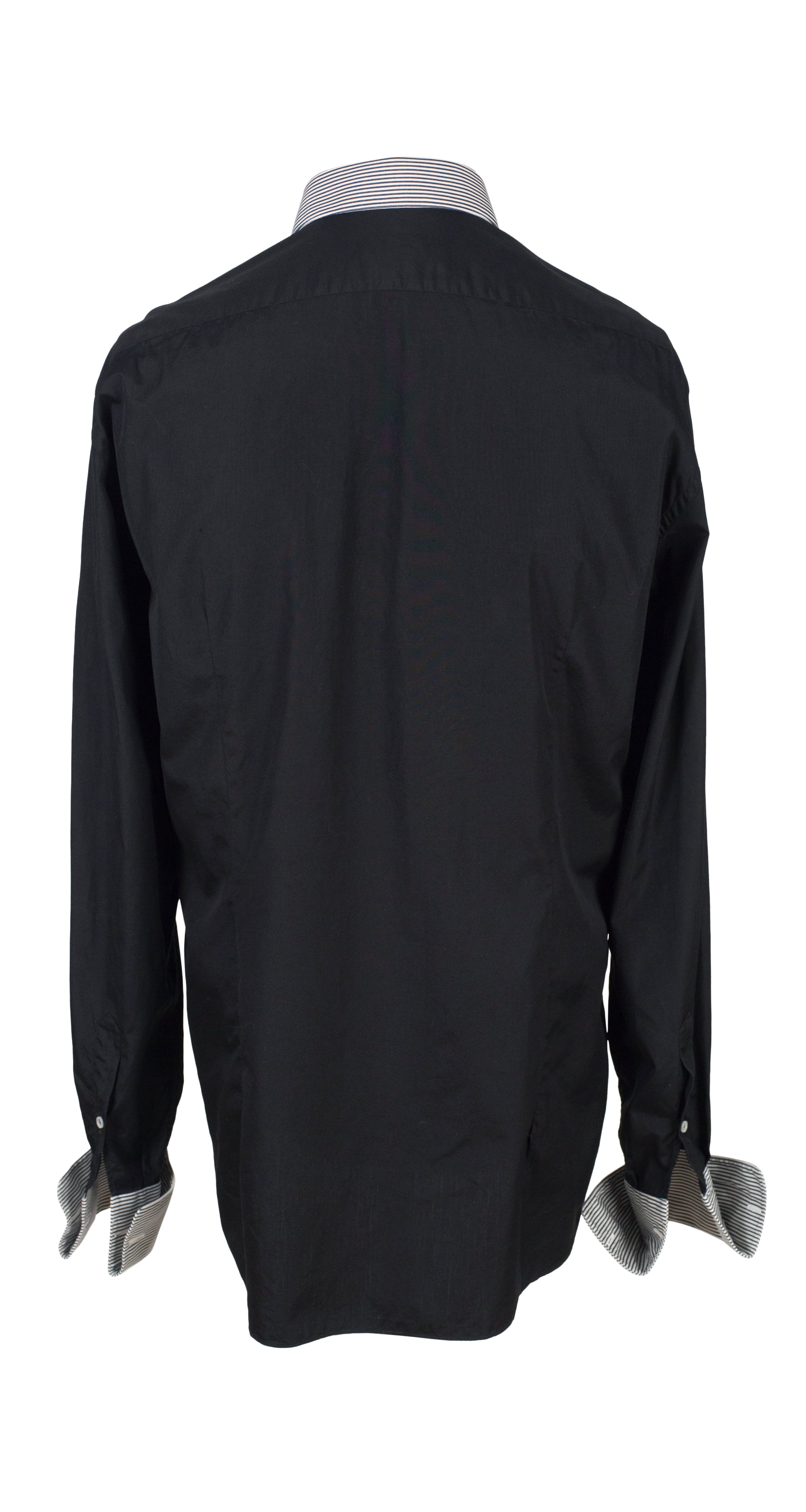 1990s Men's Striped Black & White Cotton French Cuff Dress Shirt