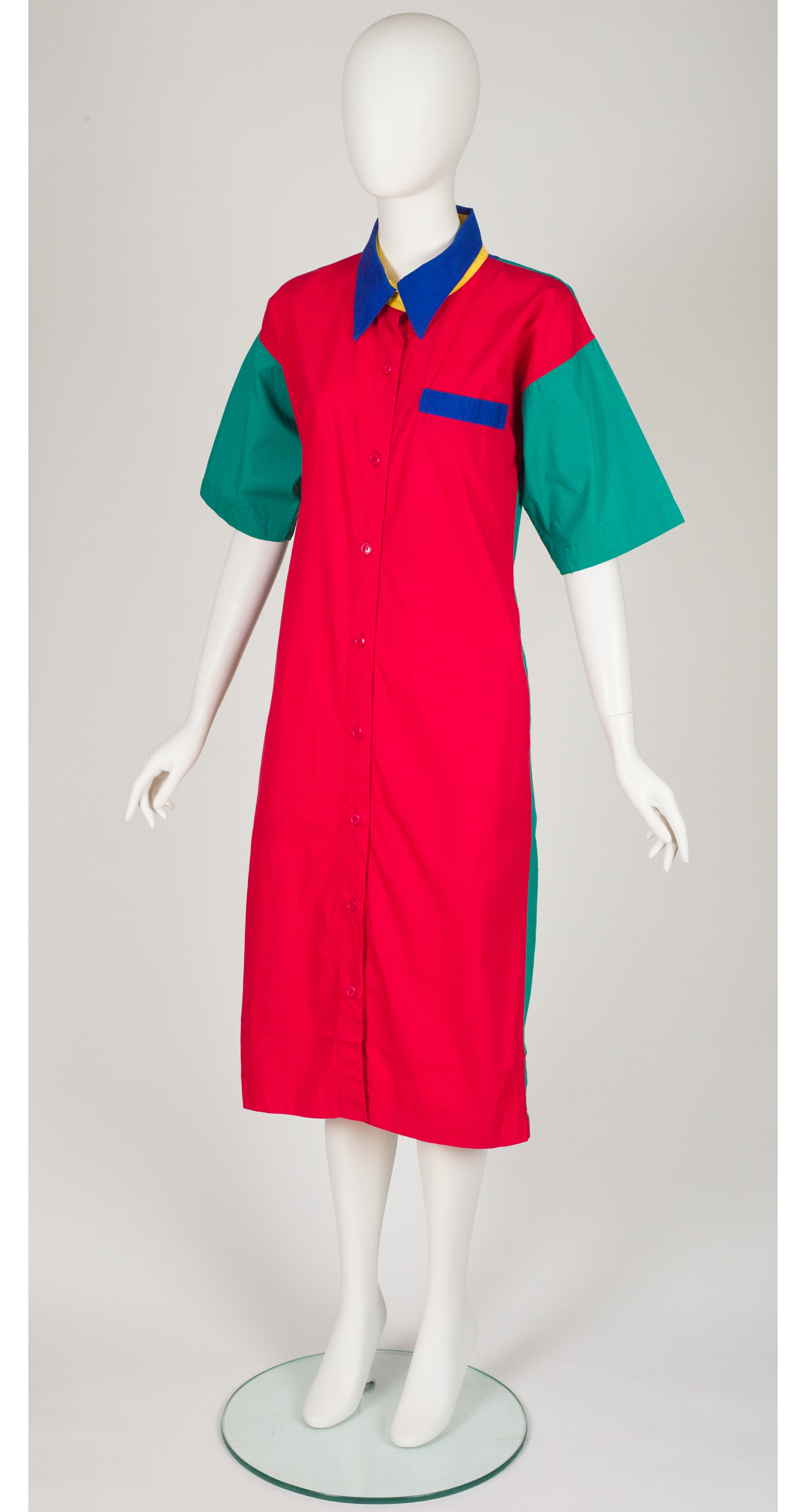 1988 S/S Documented Color Block Cotton Shirt Dress