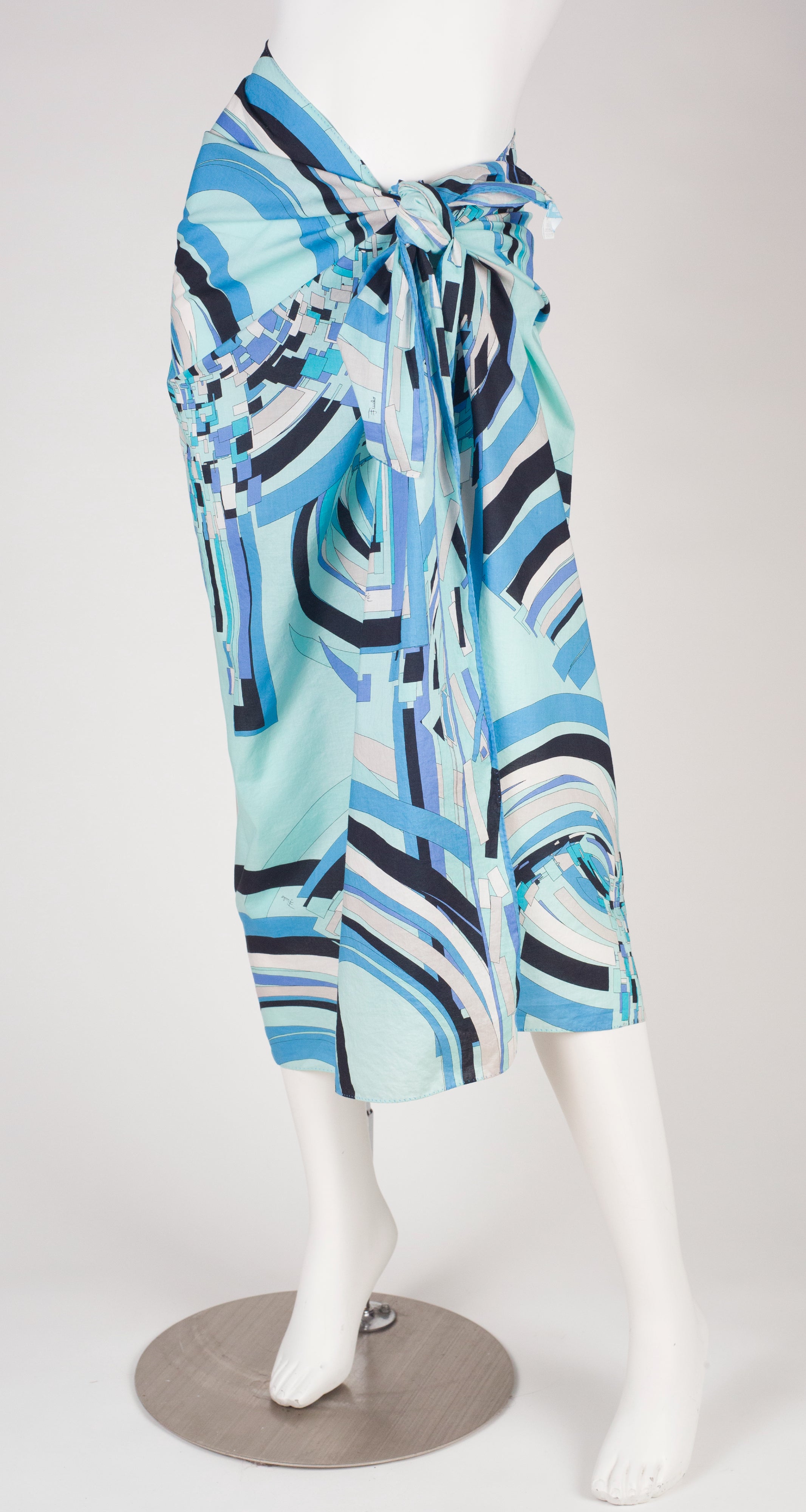 2000s Blue Geometric Print Cotton Beach Pareo