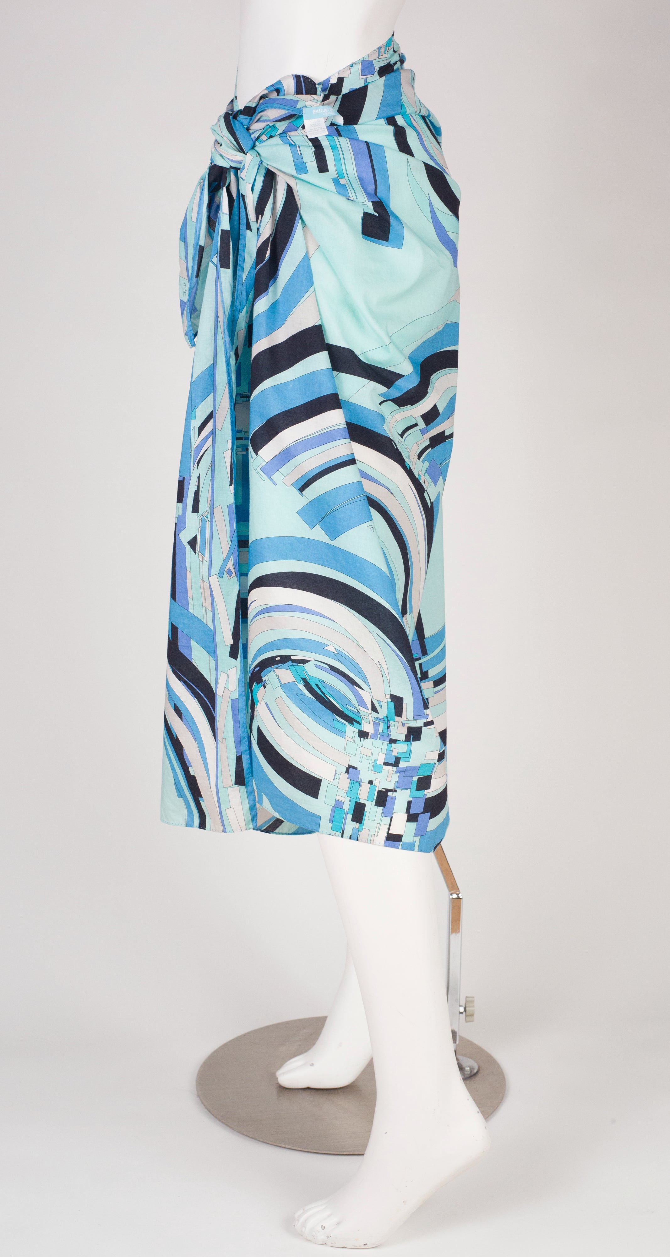 2000s Blue Geometric Print Cotton Beach Pareo
