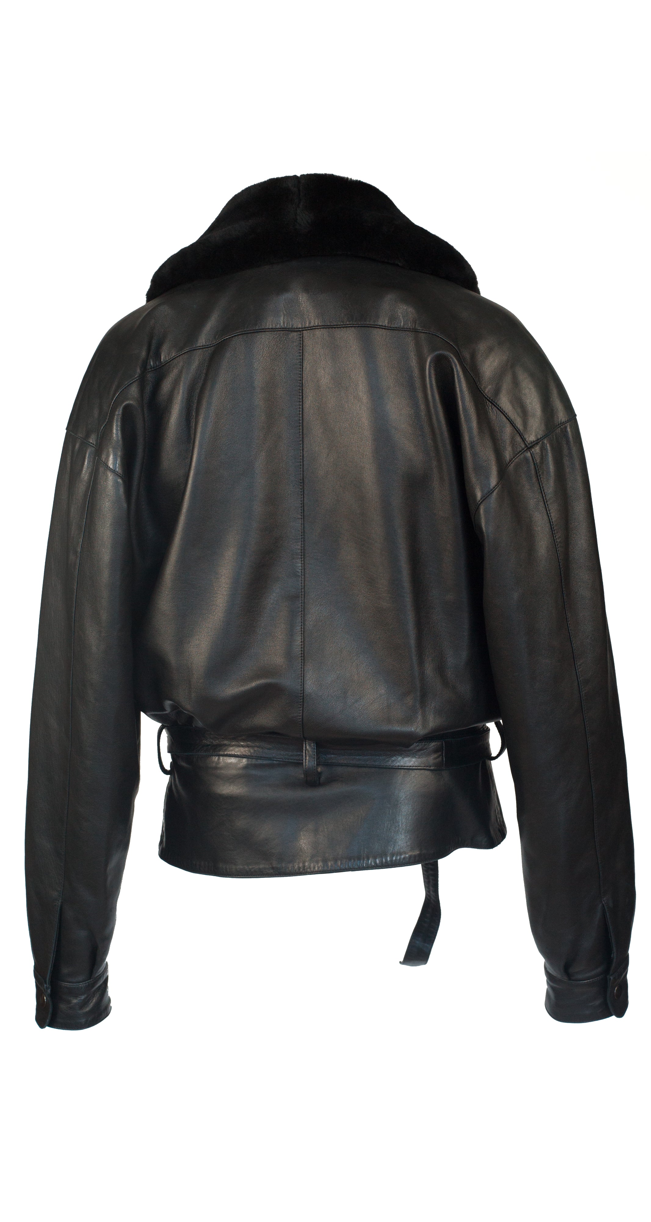 1980s Men's Black Fur Collar Leather Jacket