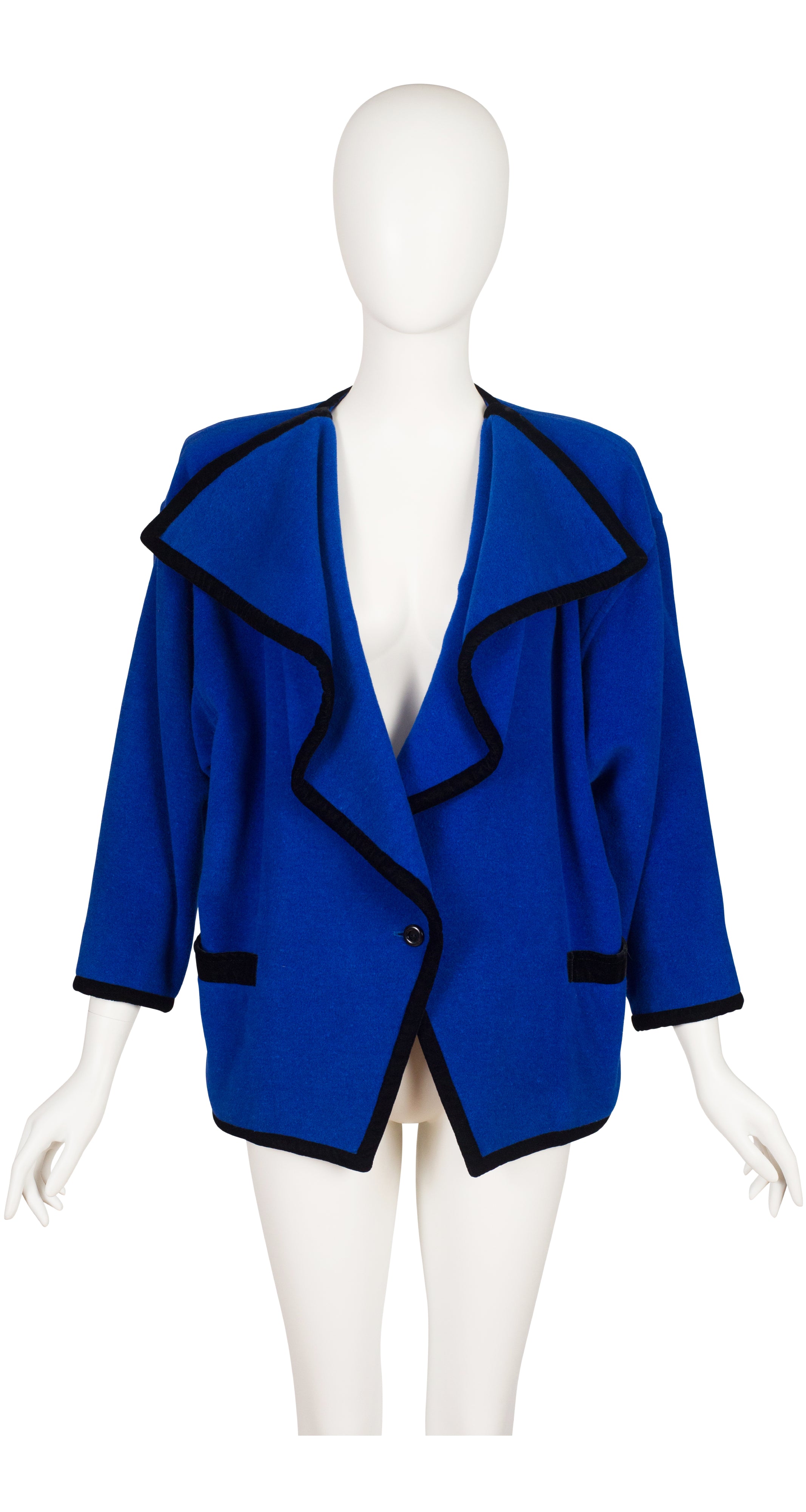 1980s Velvet Trim Indigo Wool Collared Jacket