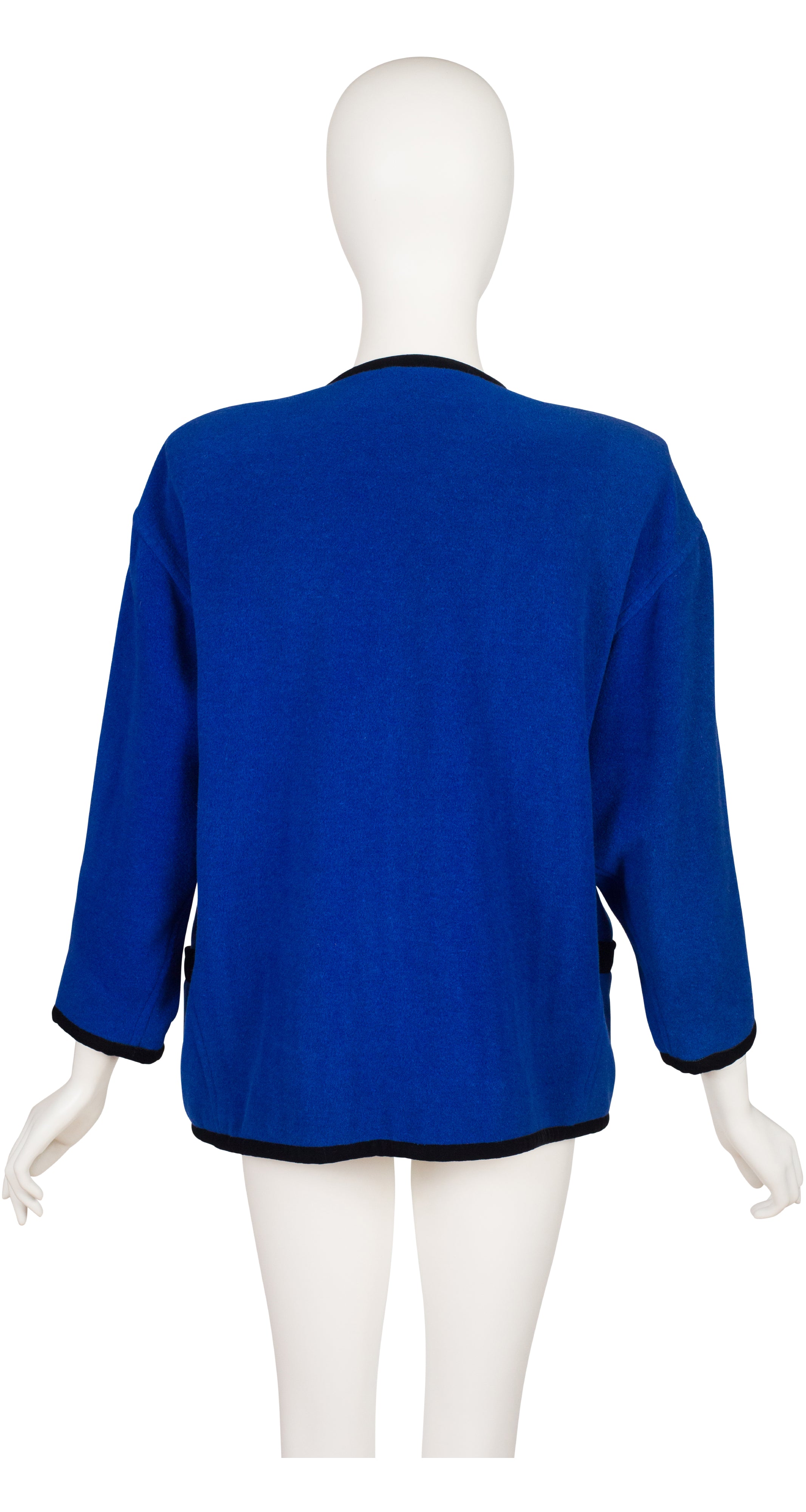 1980s Velvet Trim Indigo Wool Collared Jacket
