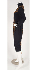 1980s Tiger Print Black Knit Bodycon Dress