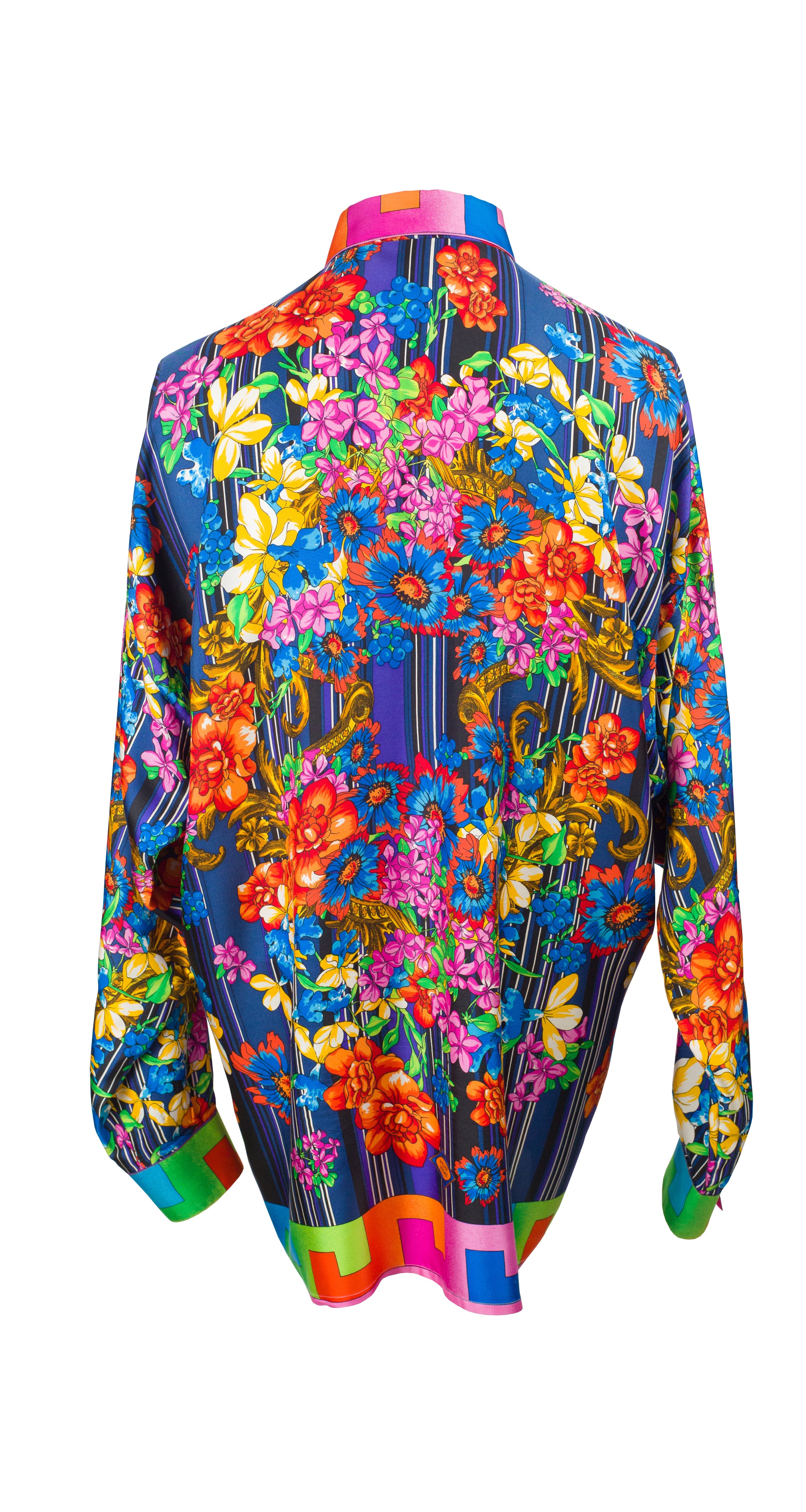 1990s Men's Floral Silk Twill Button Down Shirt