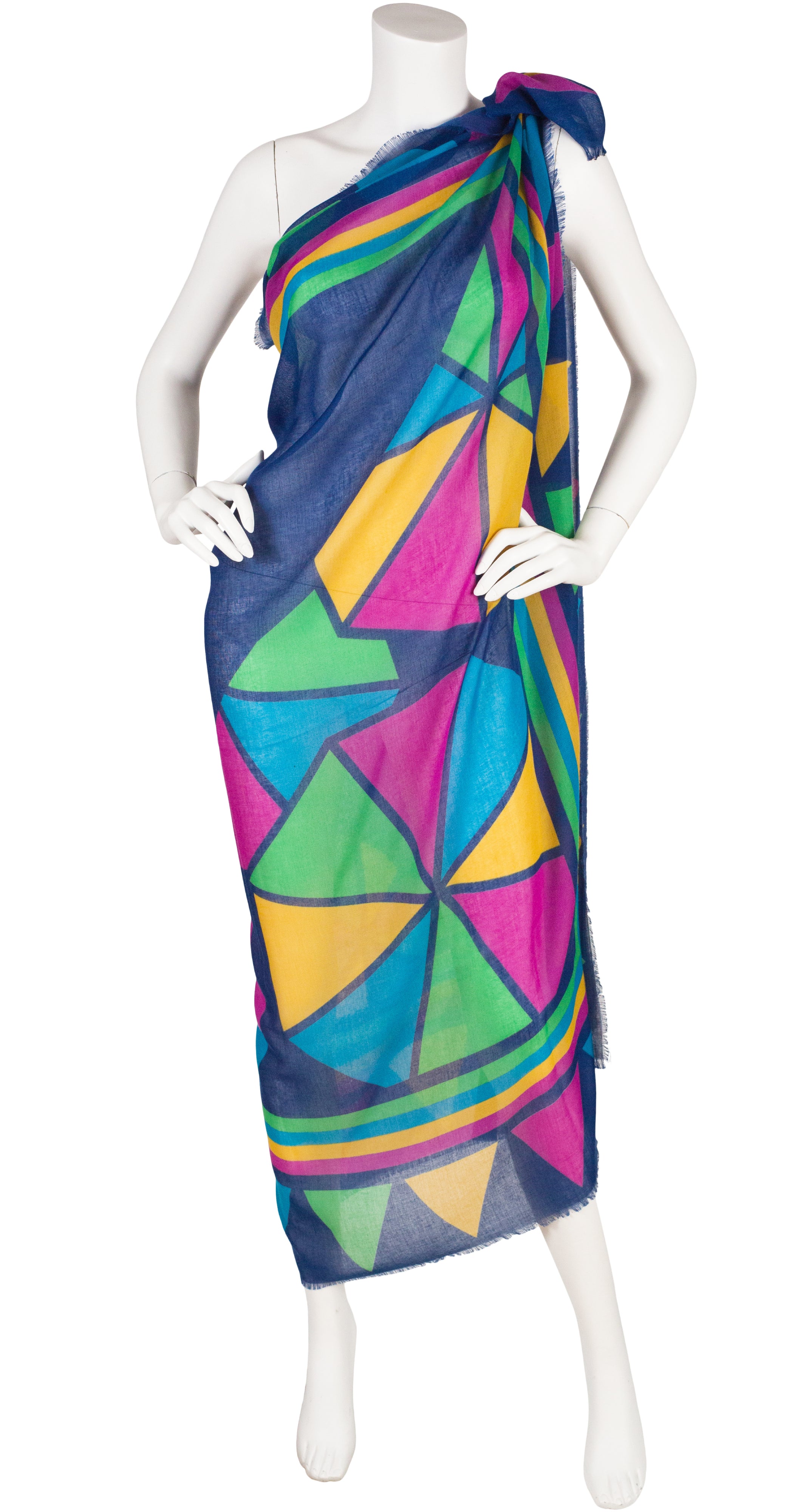 1980s Large Geometric Octagon Blue Shawl