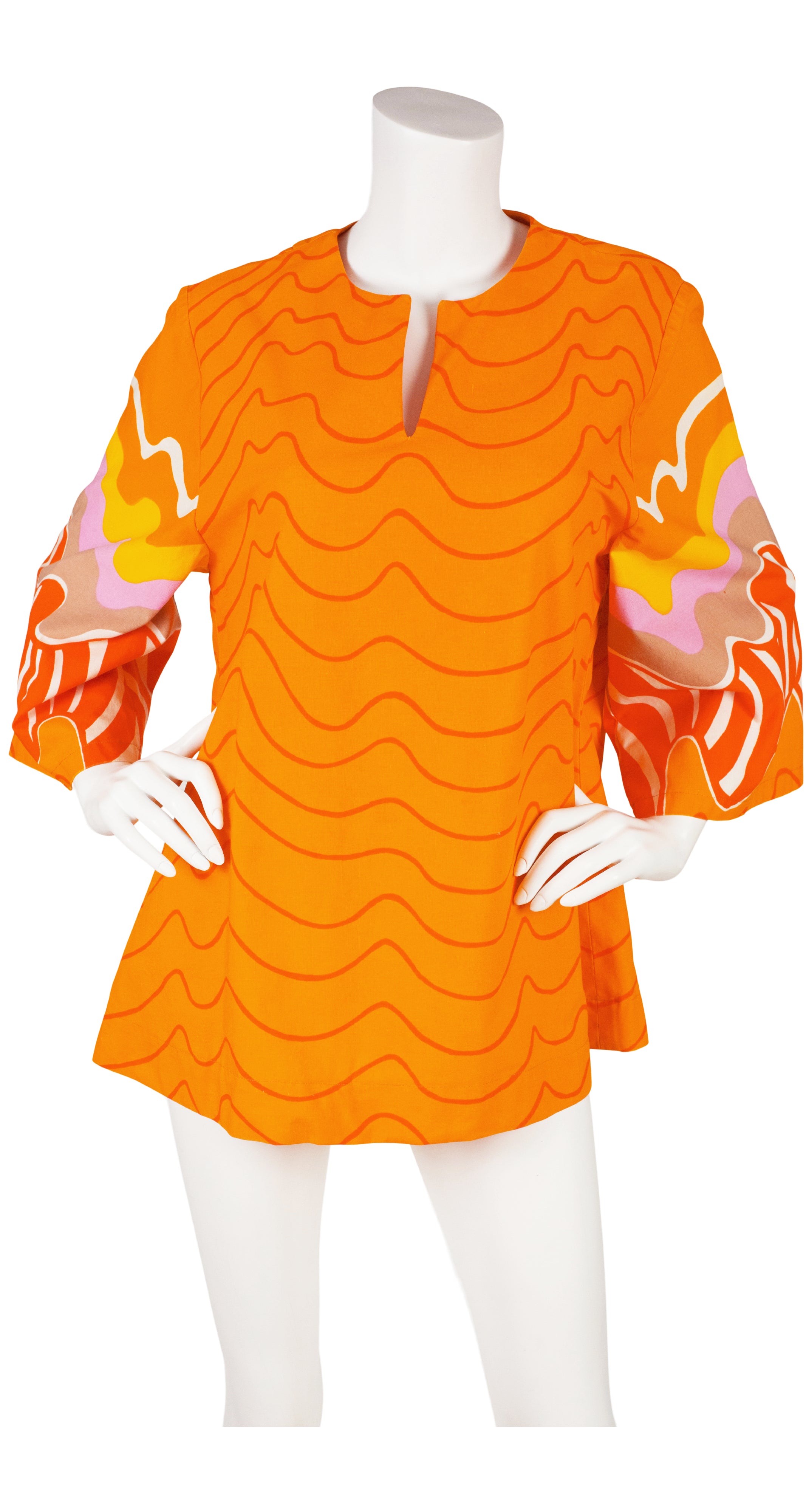 1970s Orange Cotton Wide Sleeve Tunic Top