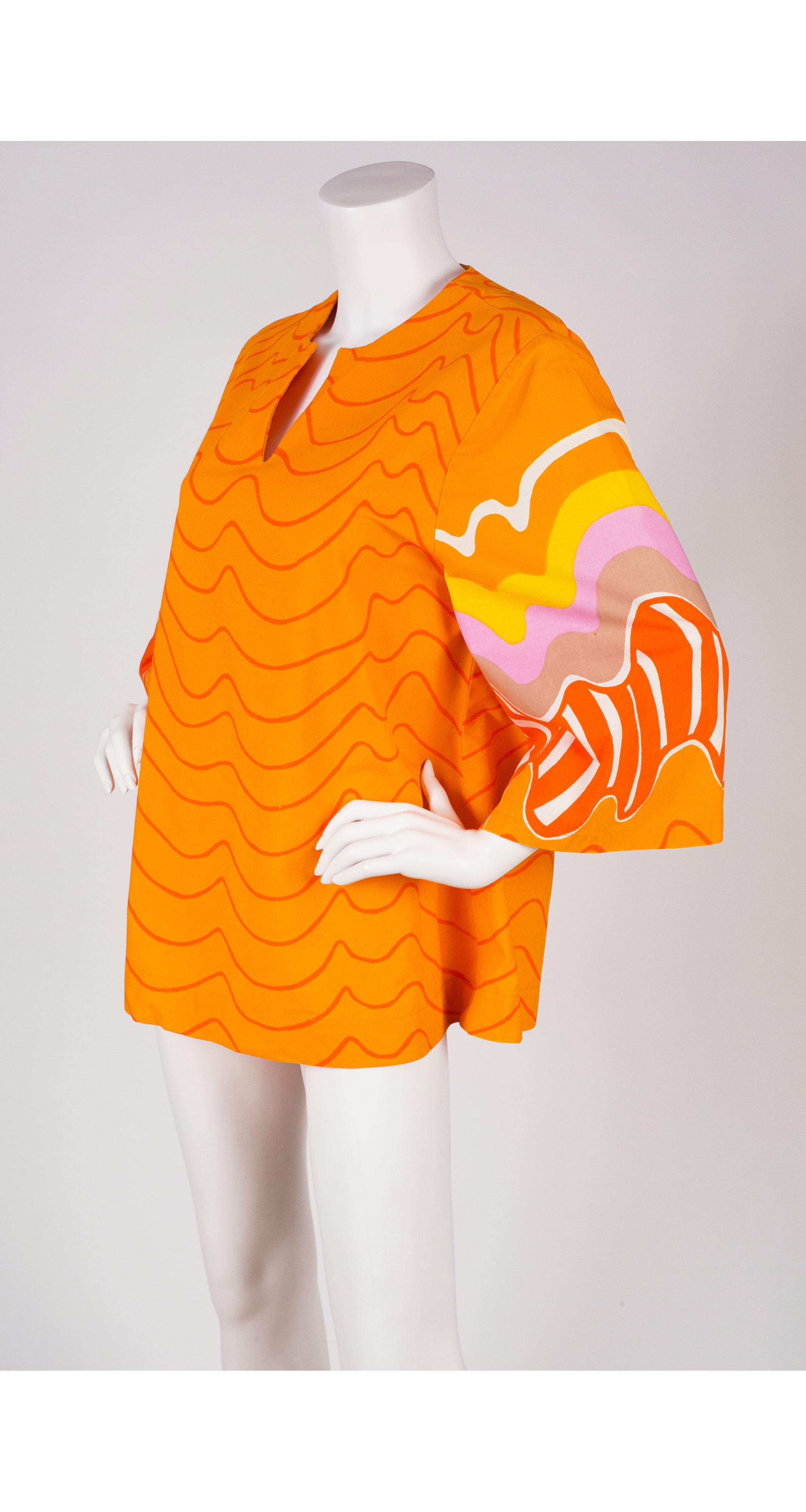 1970s Orange Cotton Wide Sleeve Tunic Top