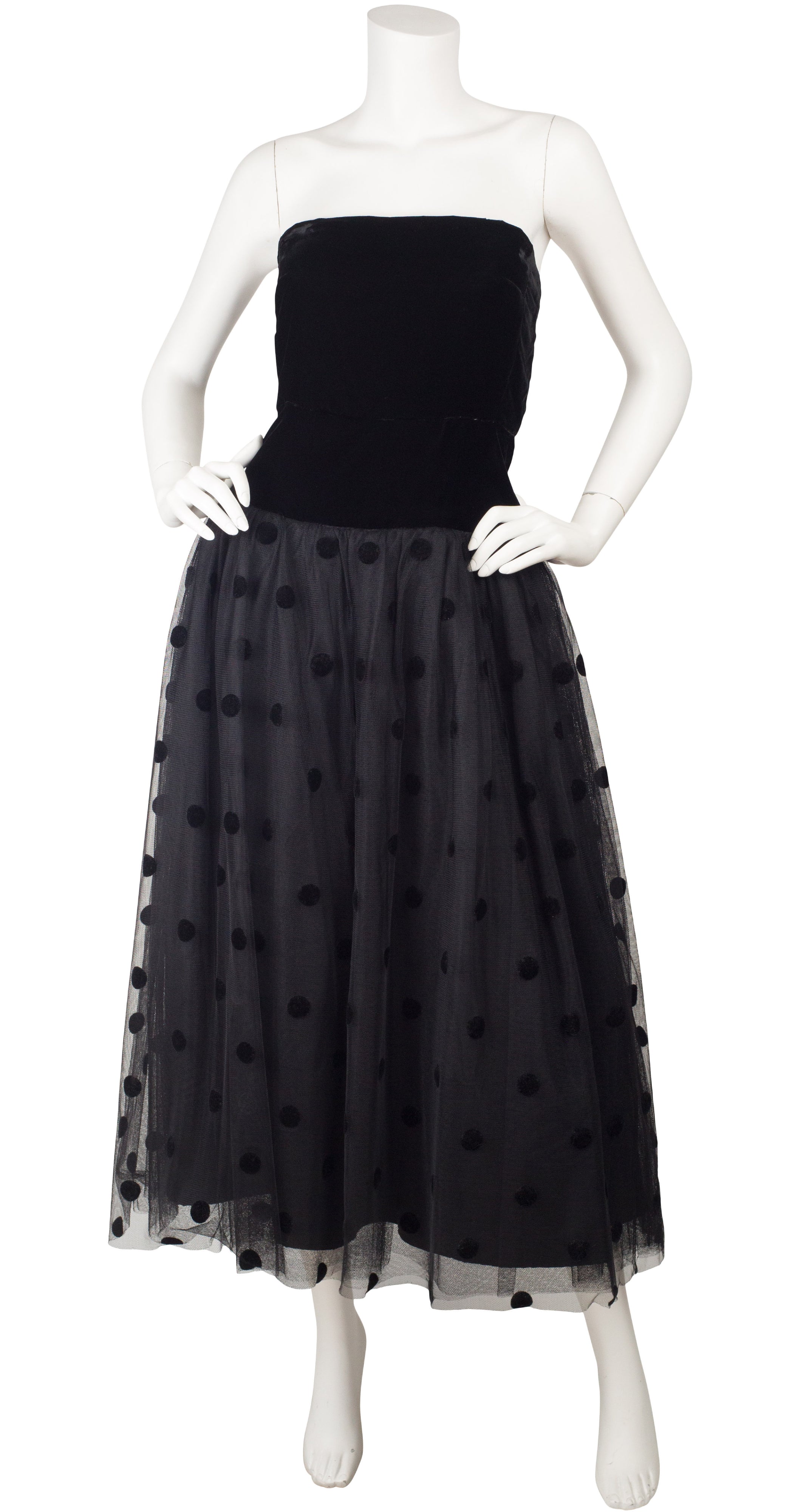 1980s Ballerina Black Tulle & Velvet Strapless Evening Dress