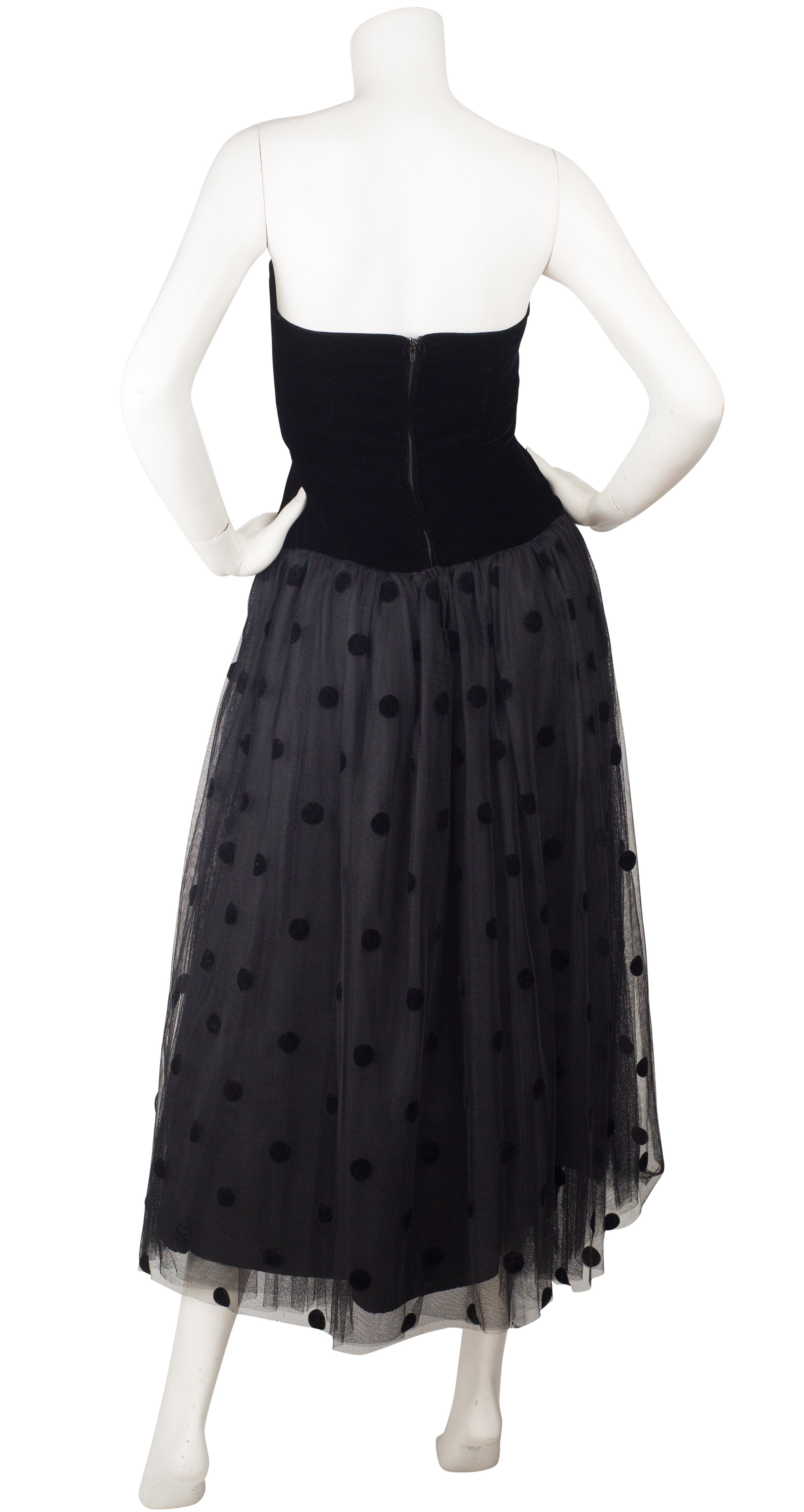 1980s Ballerina Black Tulle & Velvet Strapless Evening Dress