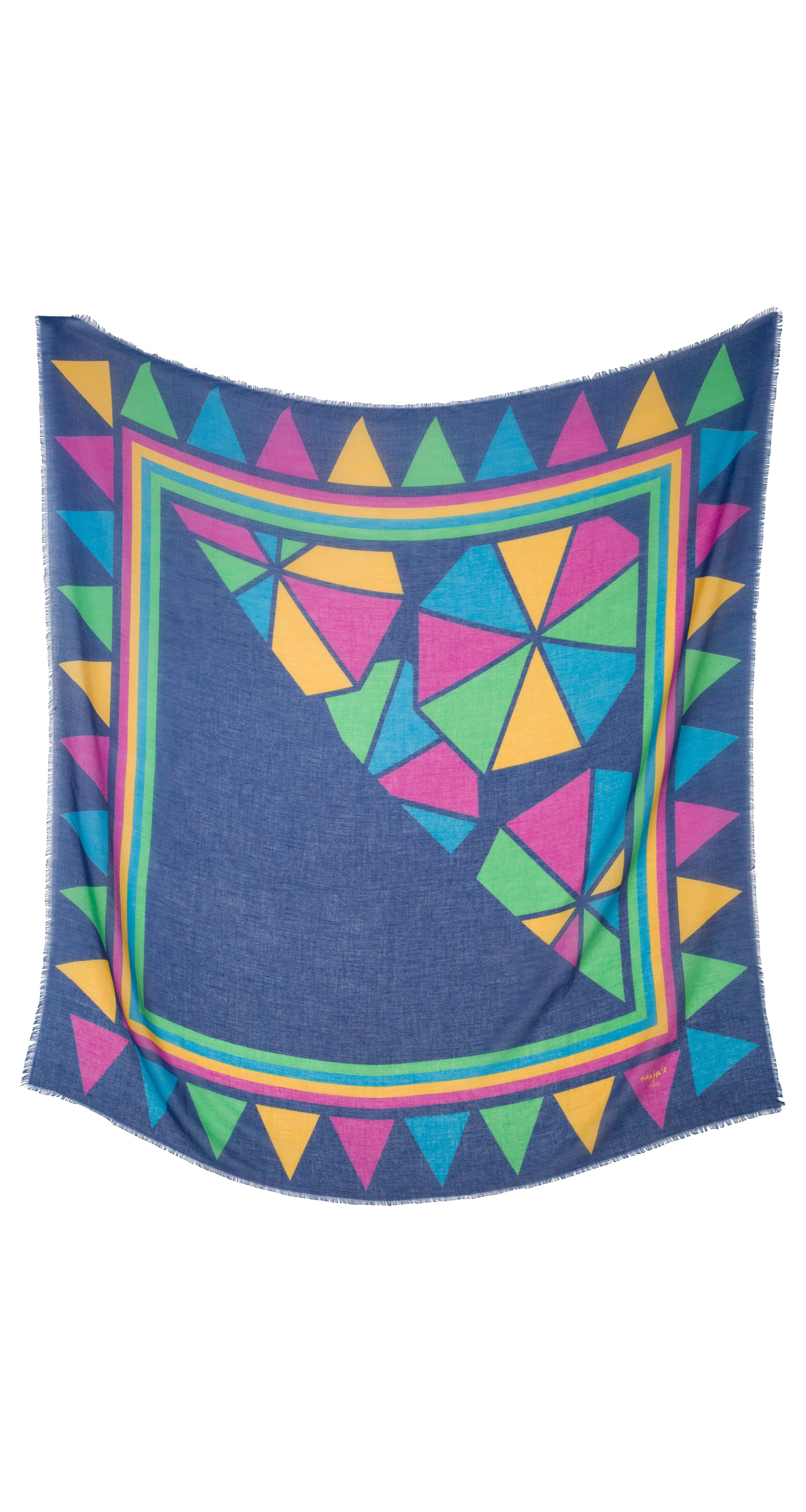 1980s Large Geometric Octagon Blue Shawl