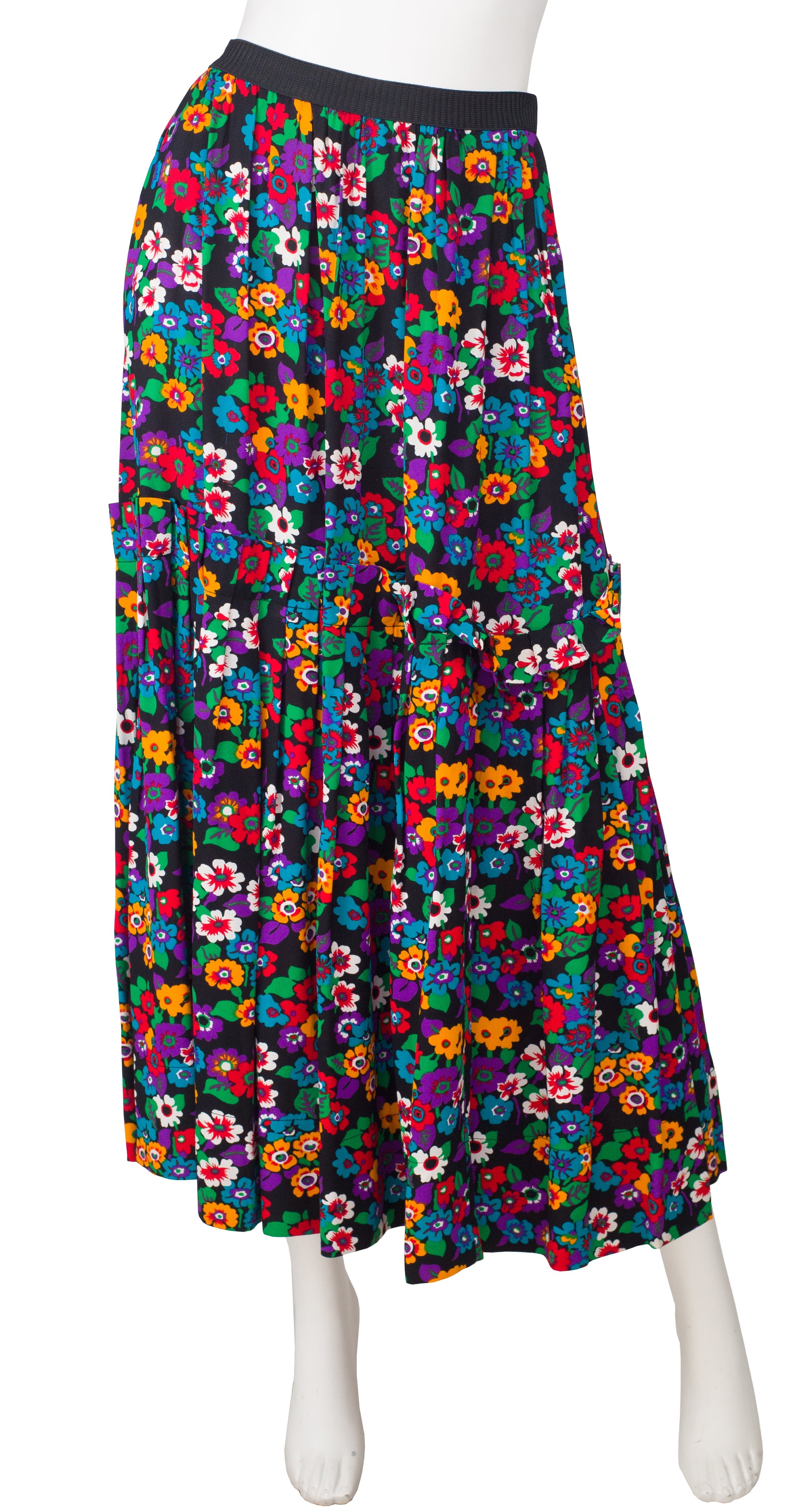 1977 S/S Runway Floral Ruffle Crepe Skirt