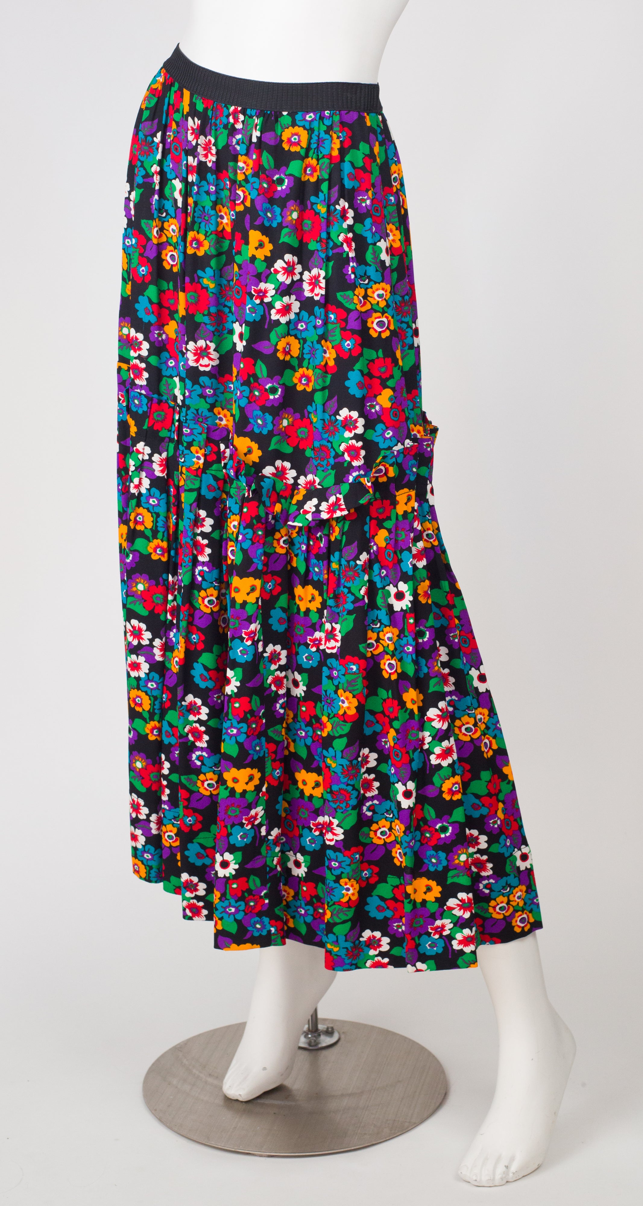 1977 S/S Runway Floral Ruffle Crepe Skirt