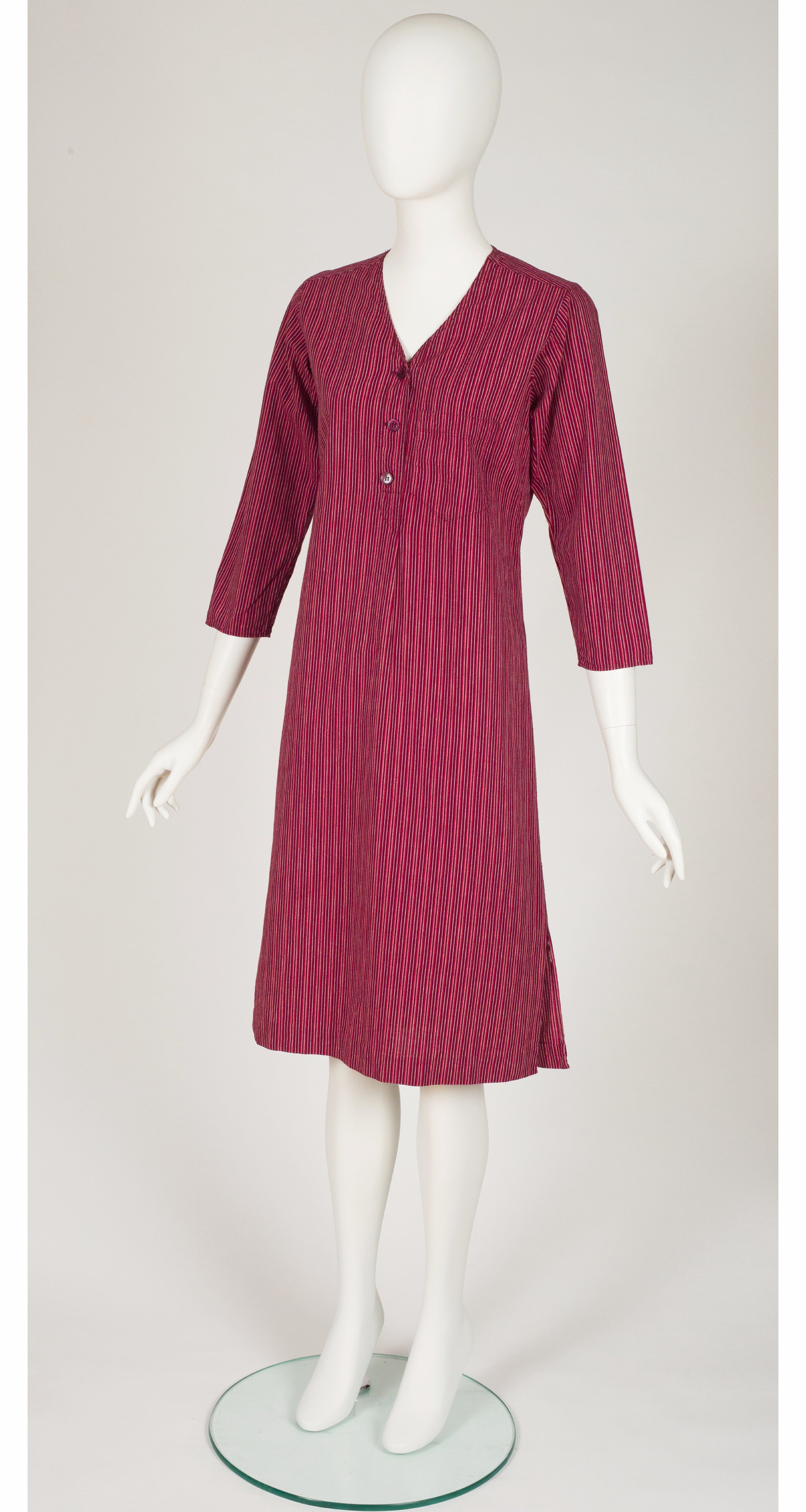 1976 S/S Striped Burgundy Cotton Tunic Dress