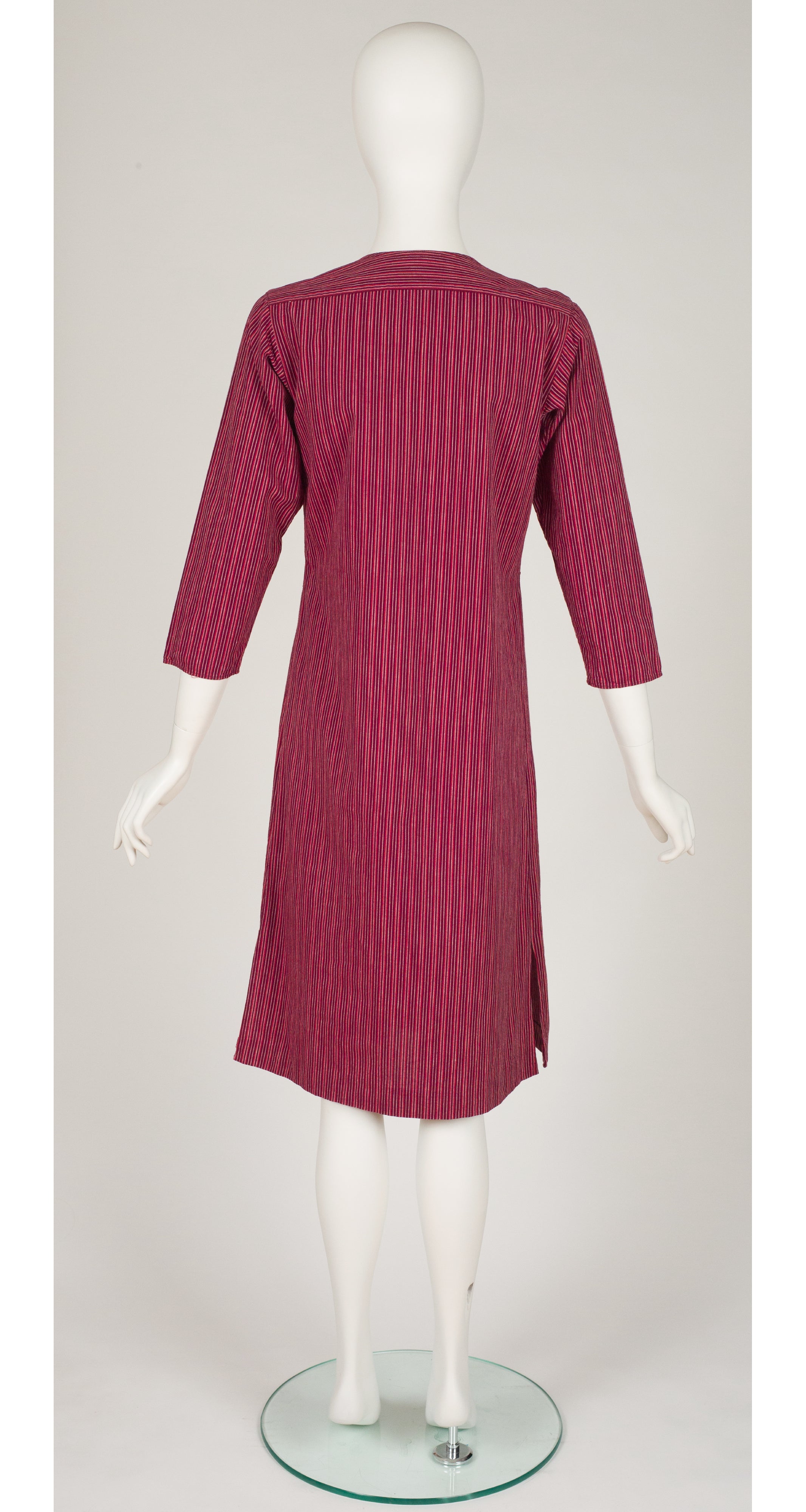 1976 S/S Striped Burgundy Cotton Tunic Dress