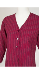 1976 S/S Striped Burgundy Cotton Tunic Dress