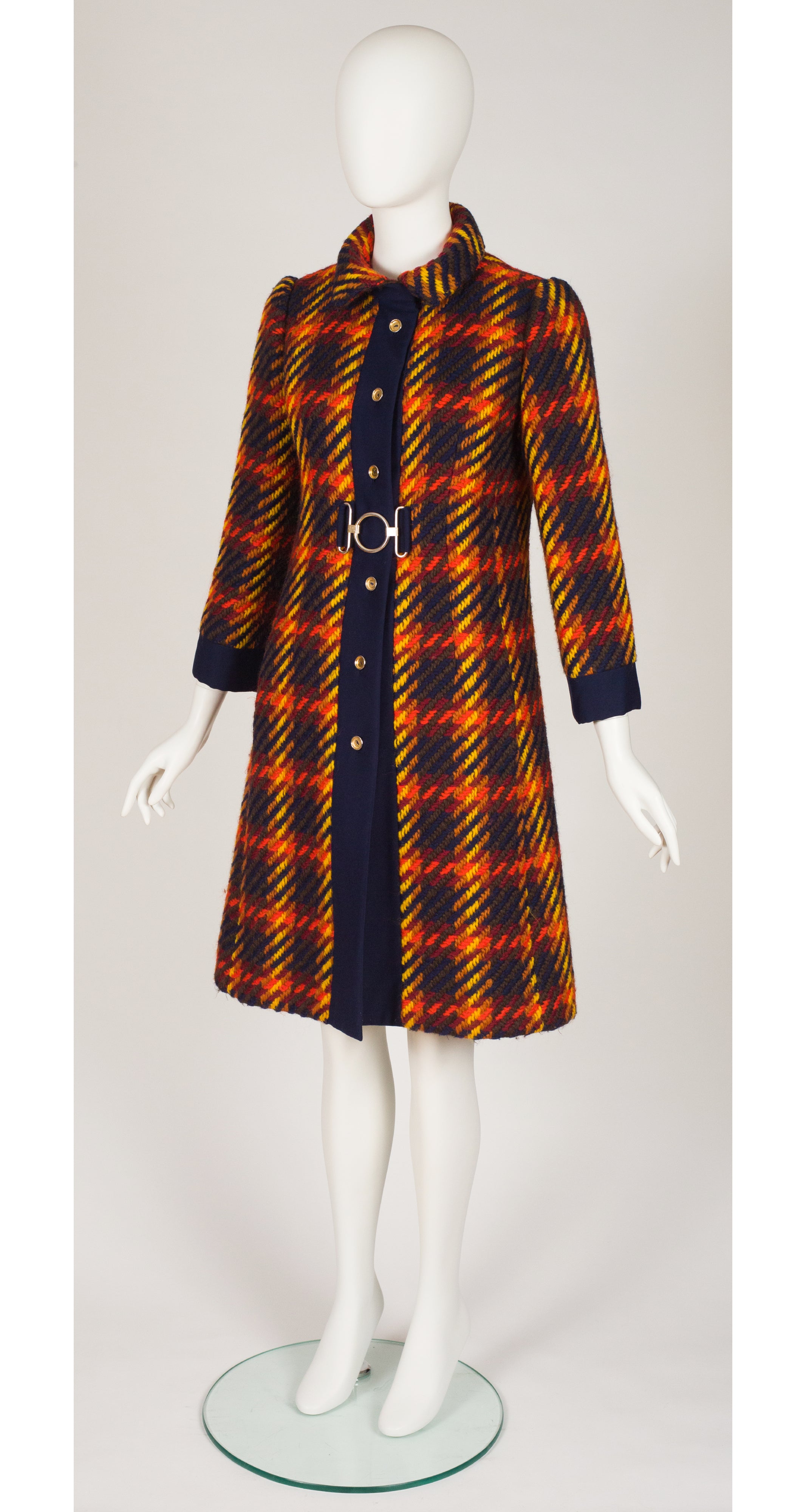 1960s Plaid Wool Tweed Collared Coat