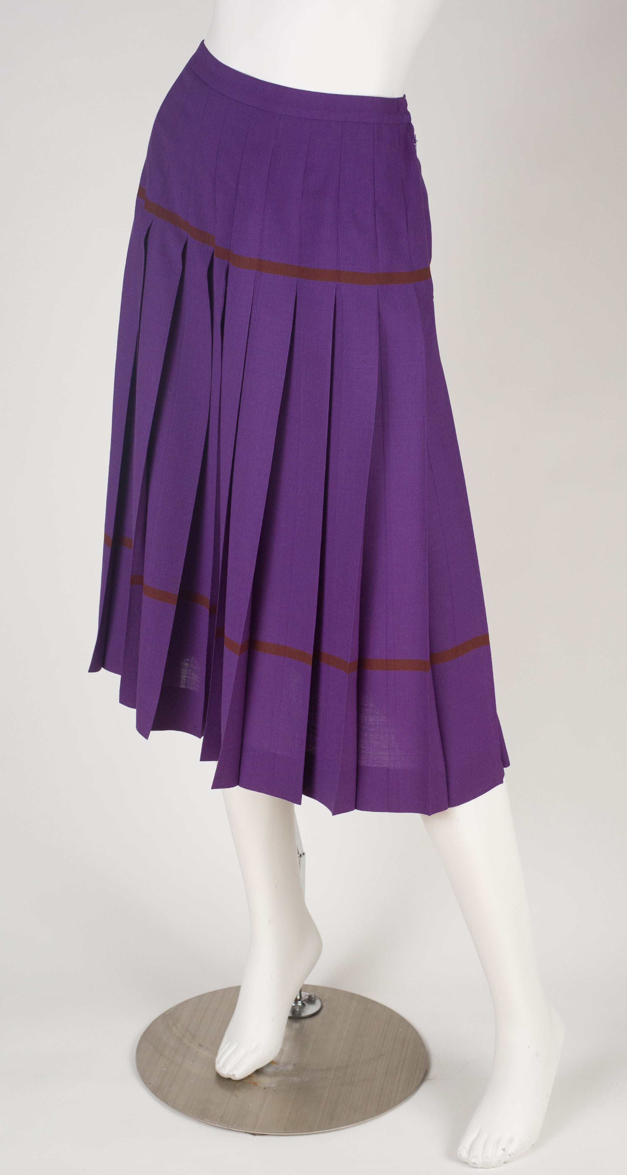 1970s Striped Purple Wool Pleated Skirt