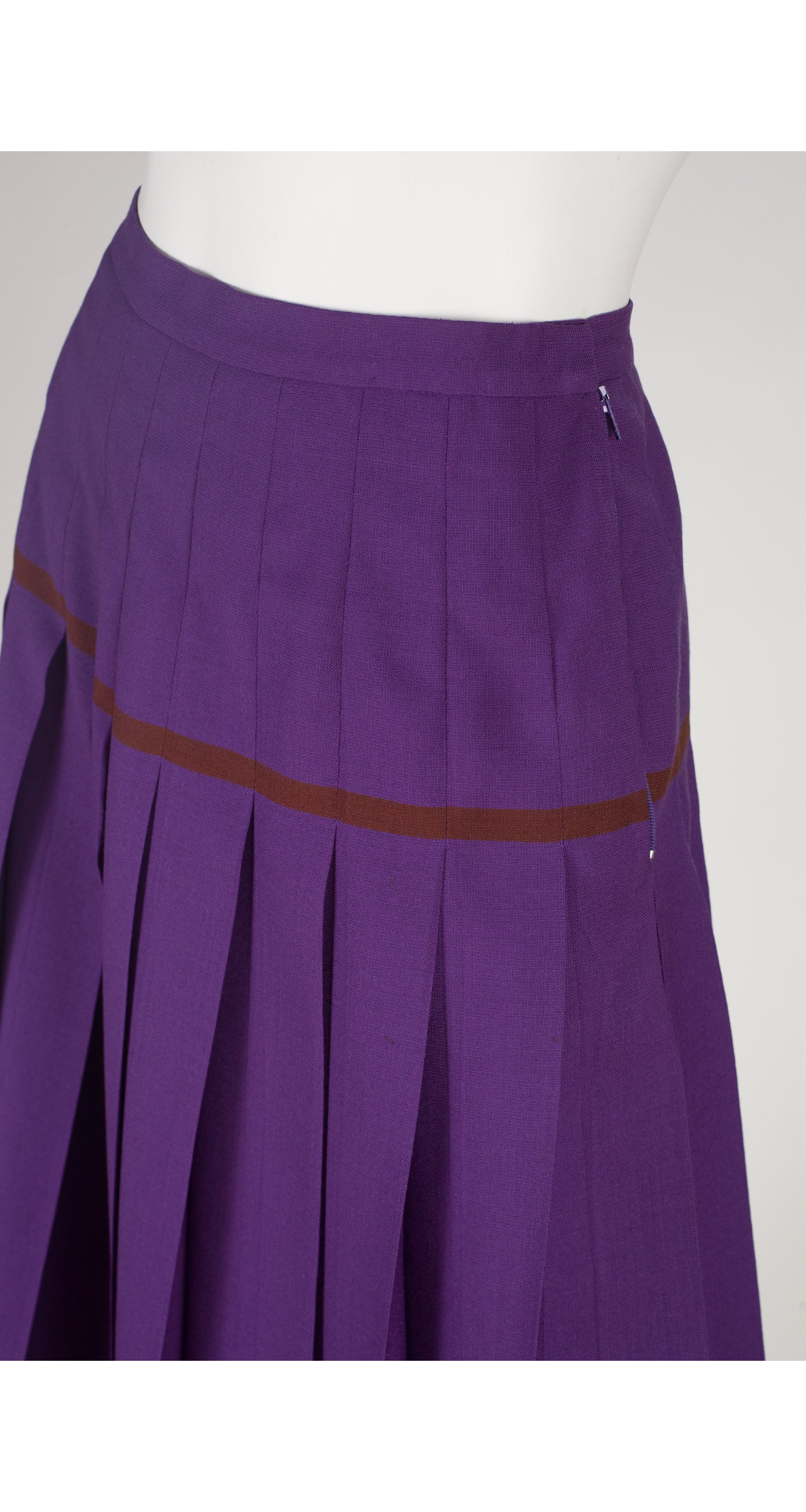 1970s Striped Purple Wool Pleated Skirt