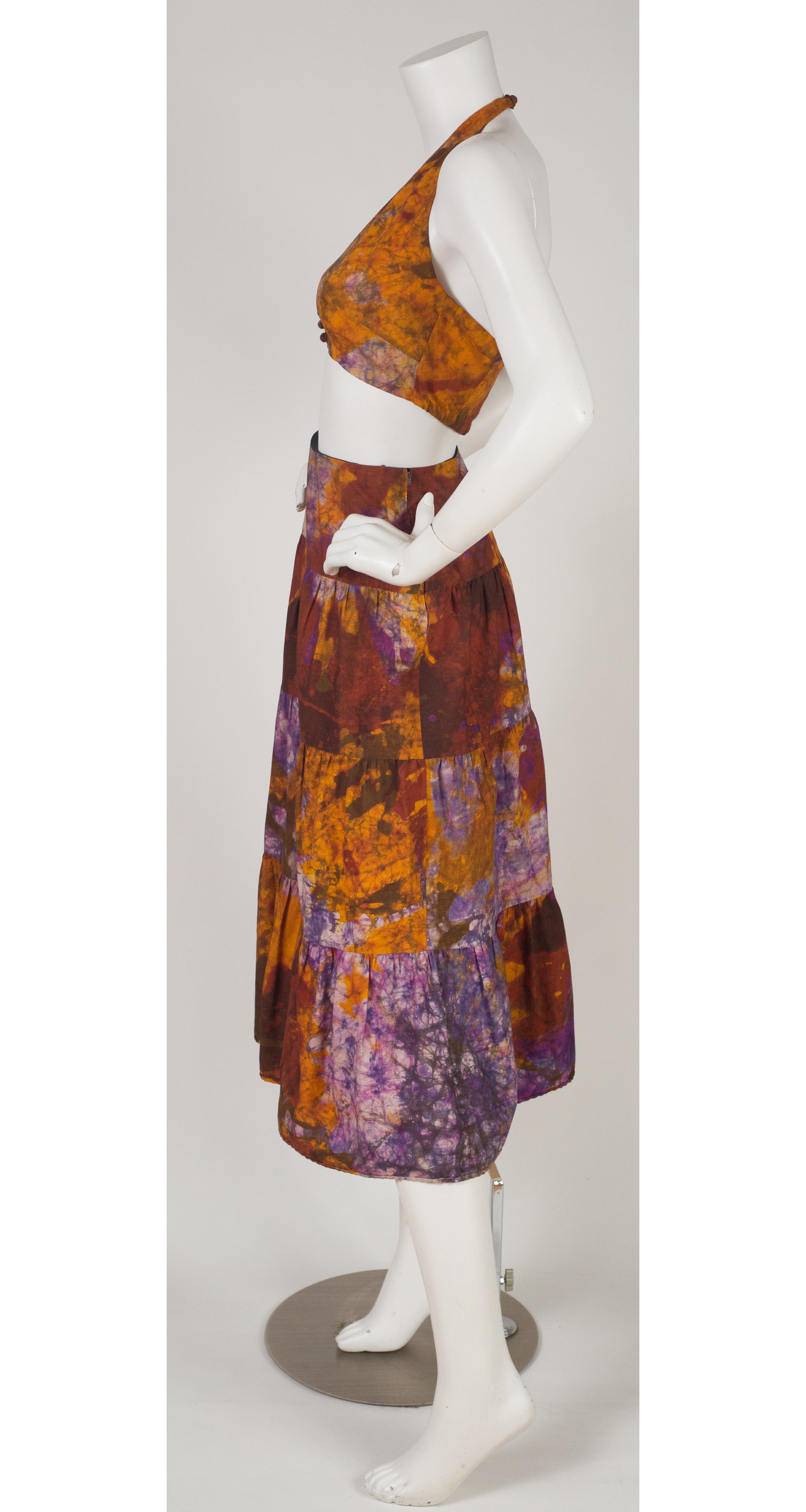1970s Tie-Dye Cotton Halter Top & Skirt Set