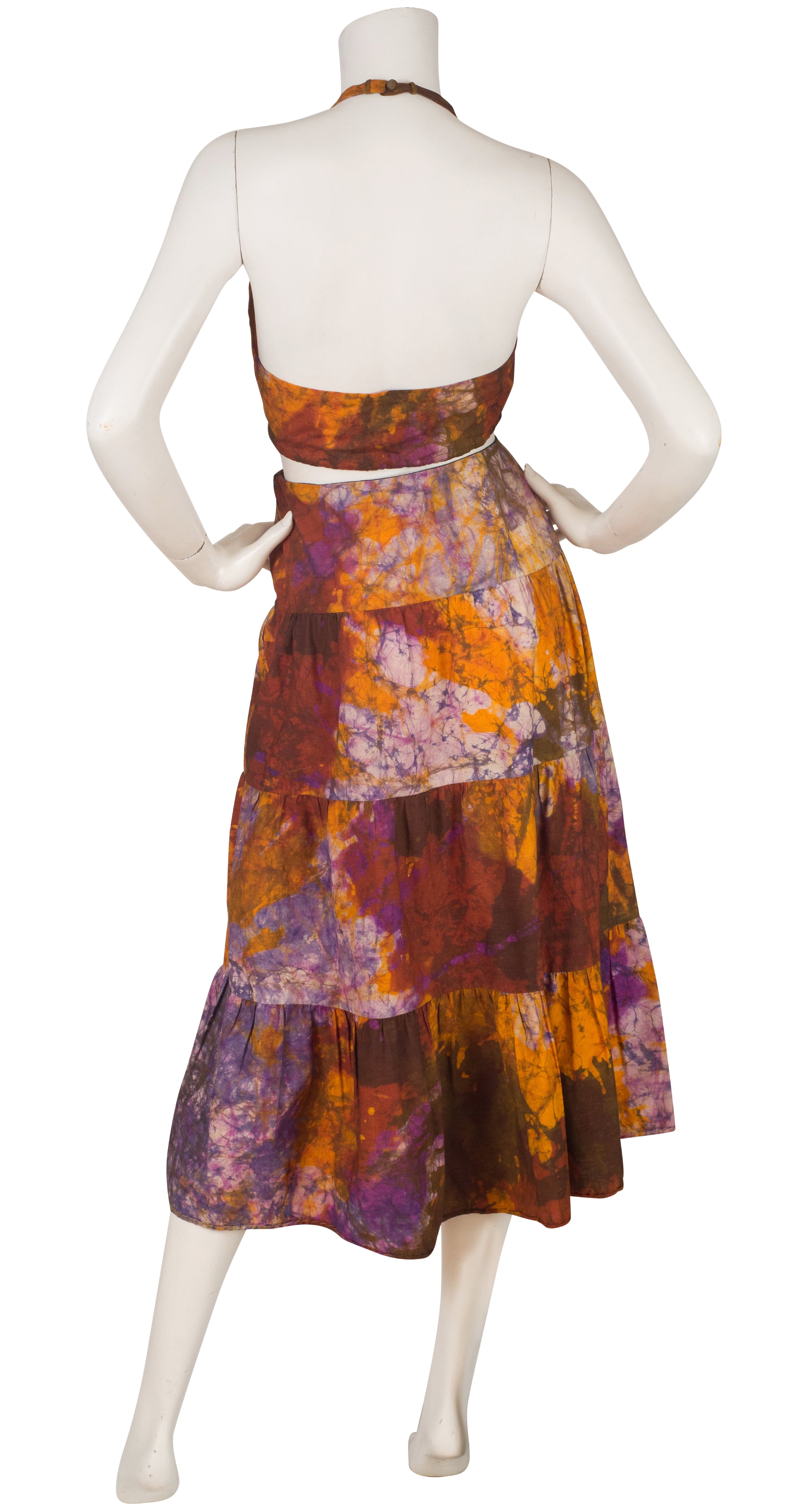 1970s Tie-Dye Cotton Halter Top & Skirt Set