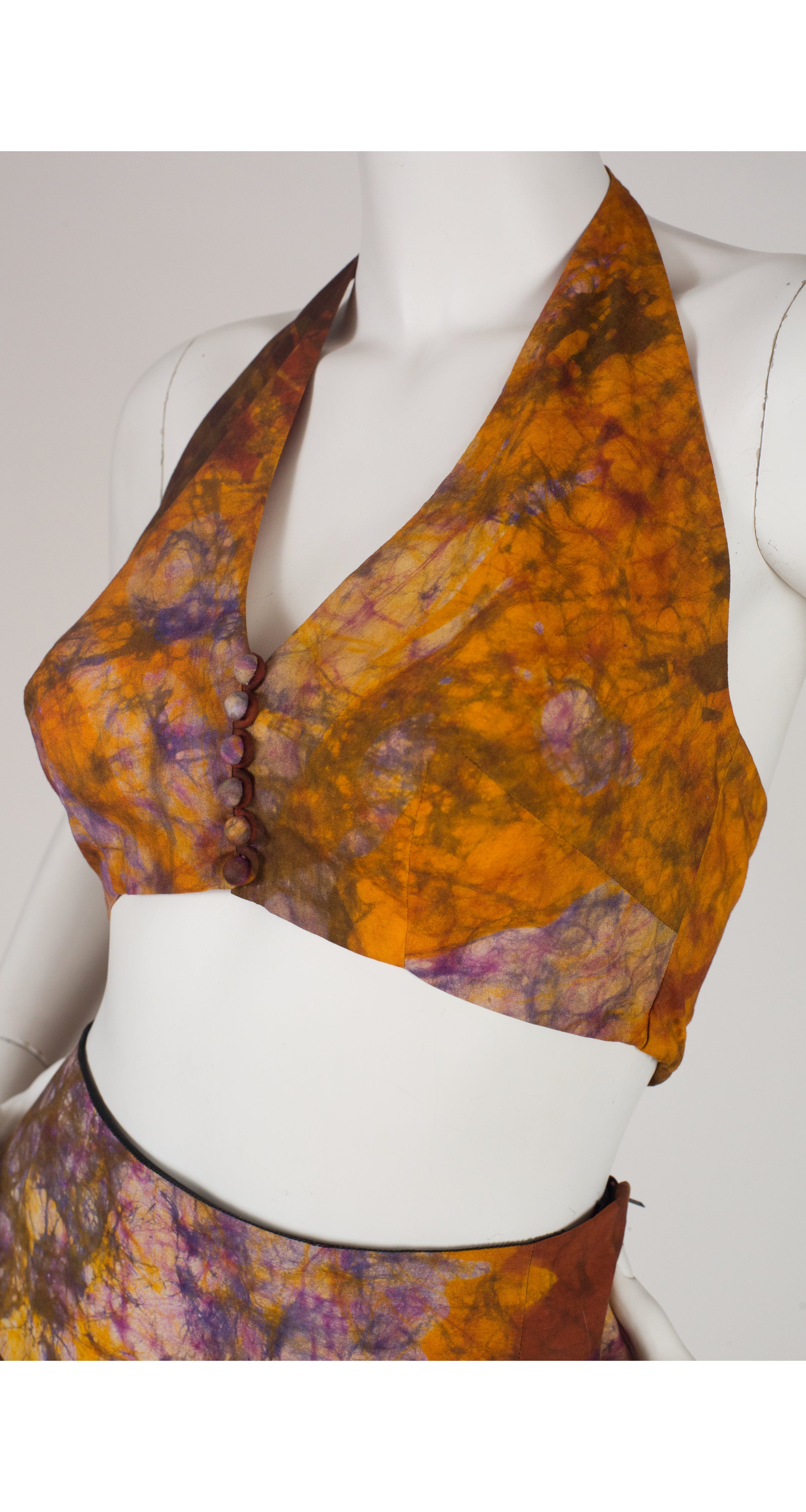 1970s Tie-Dye Cotton Halter Top & Skirt Set