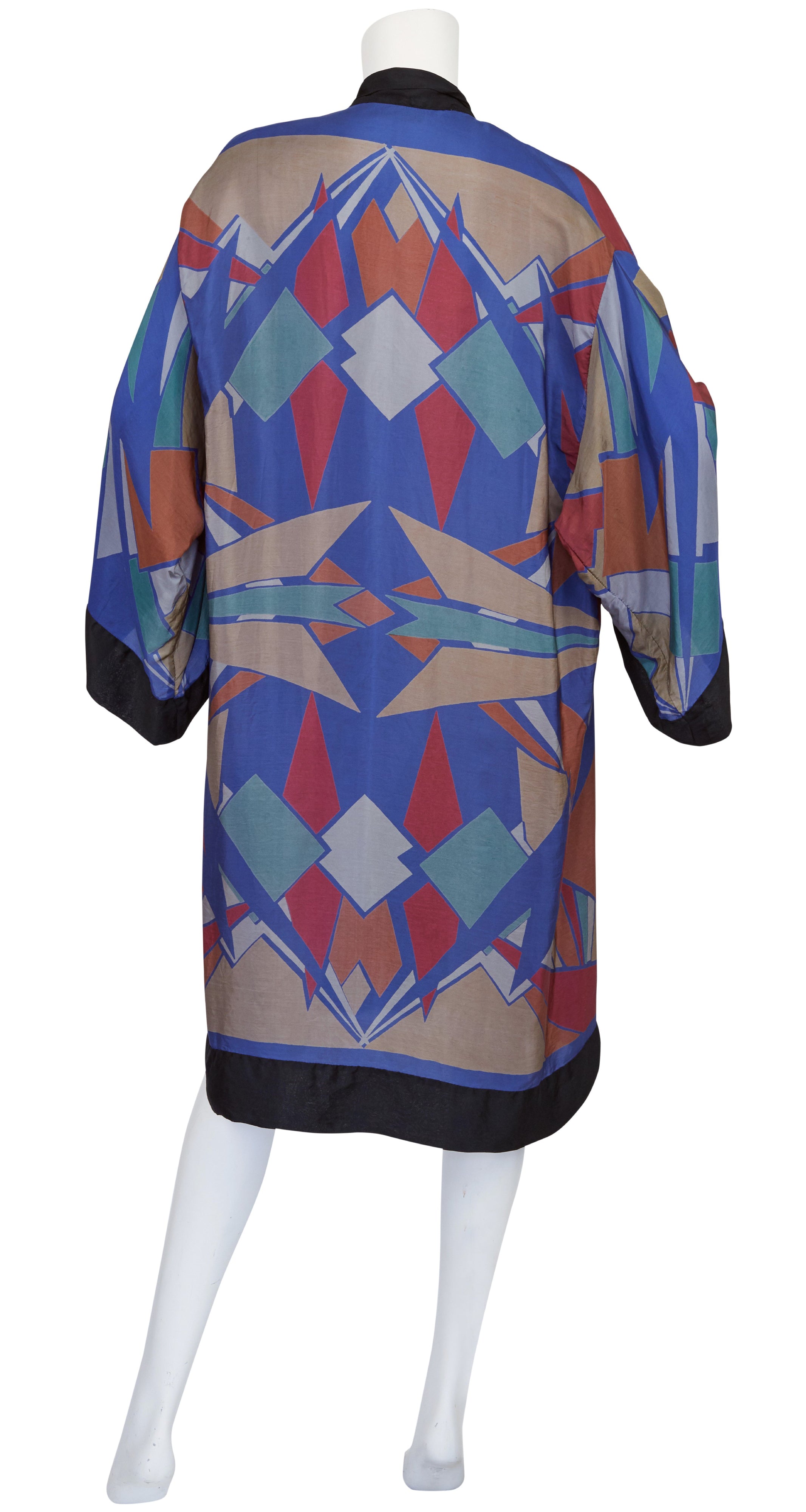 1920s Geometric Art Deco Print Silk Kimono Robe