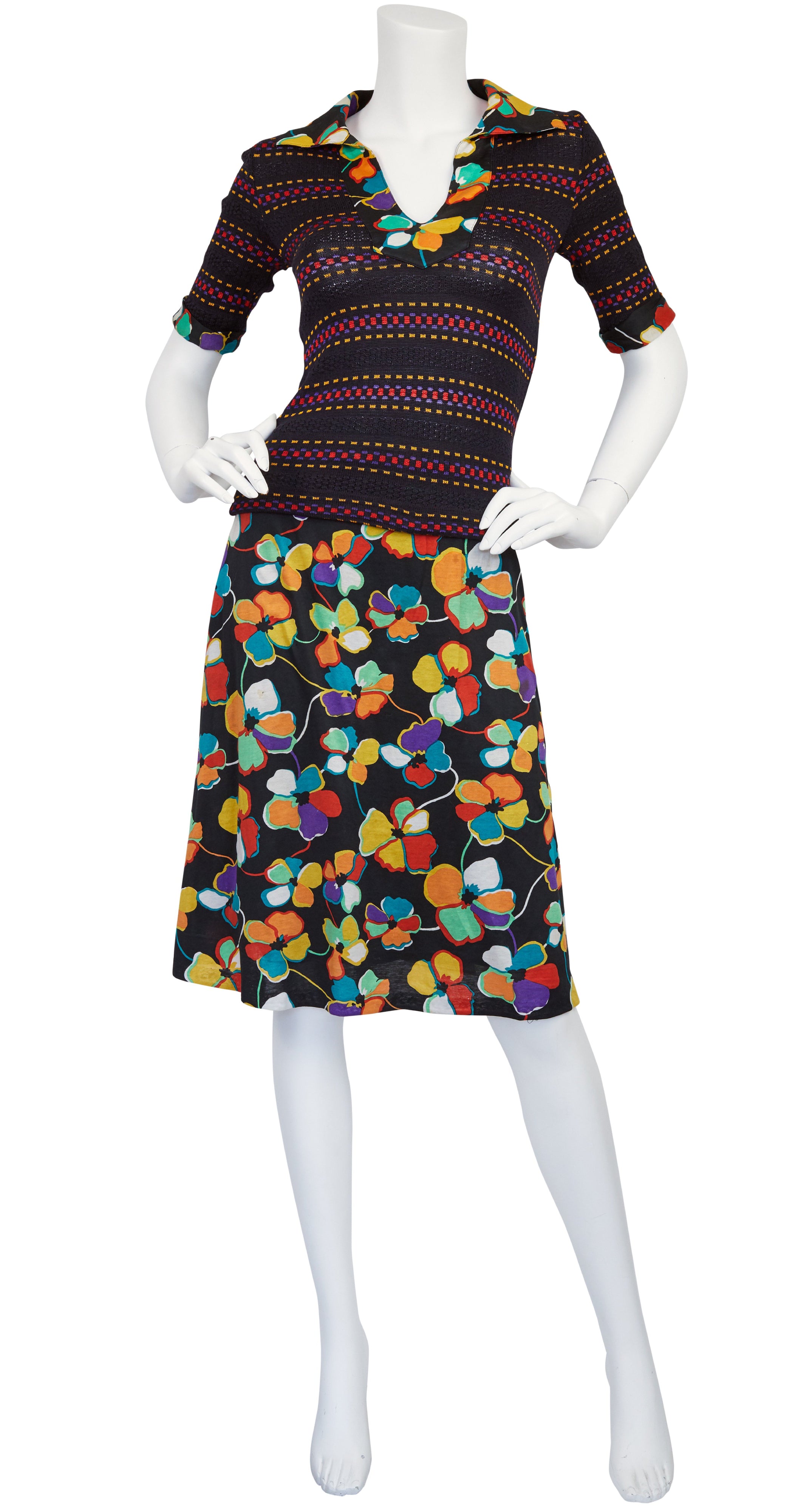 c. 1972 Knit and Floral Jersey Two-Piece Skirt Set