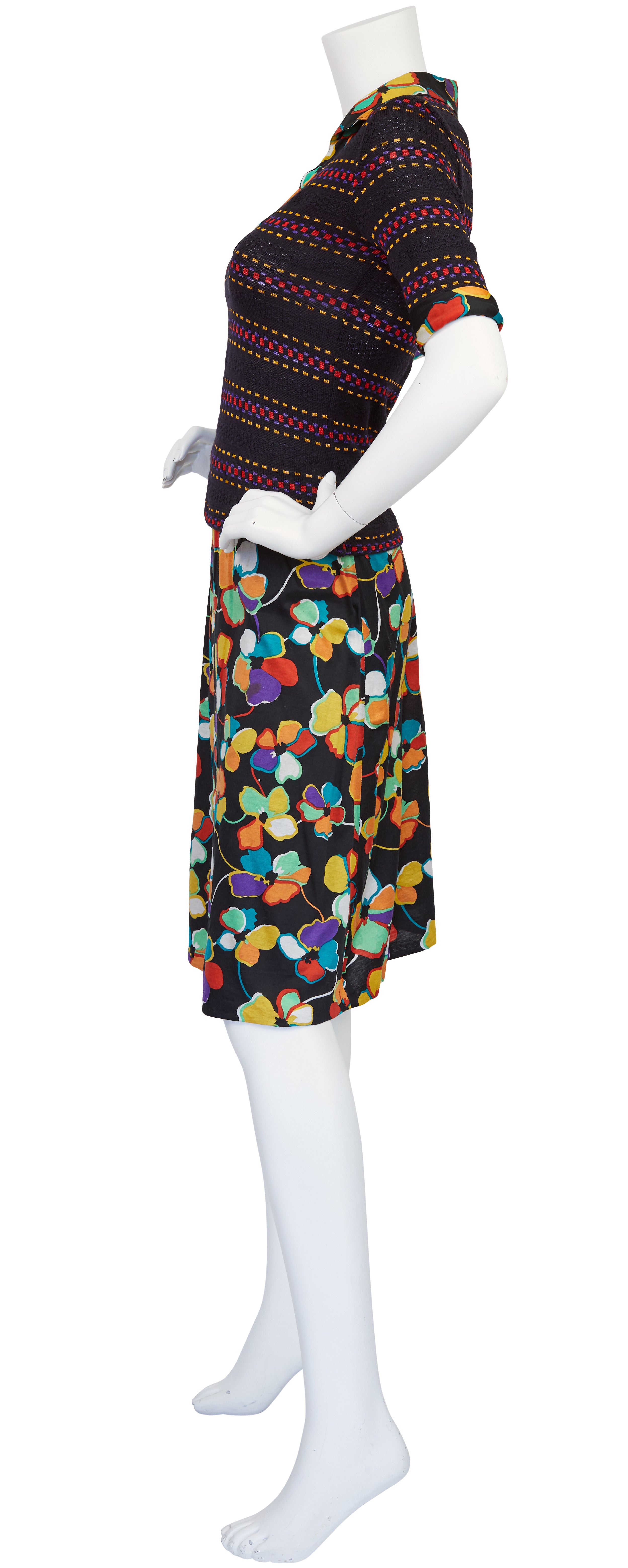 c. 1972 Knit and Floral Jersey Two-Piece Skirt Set